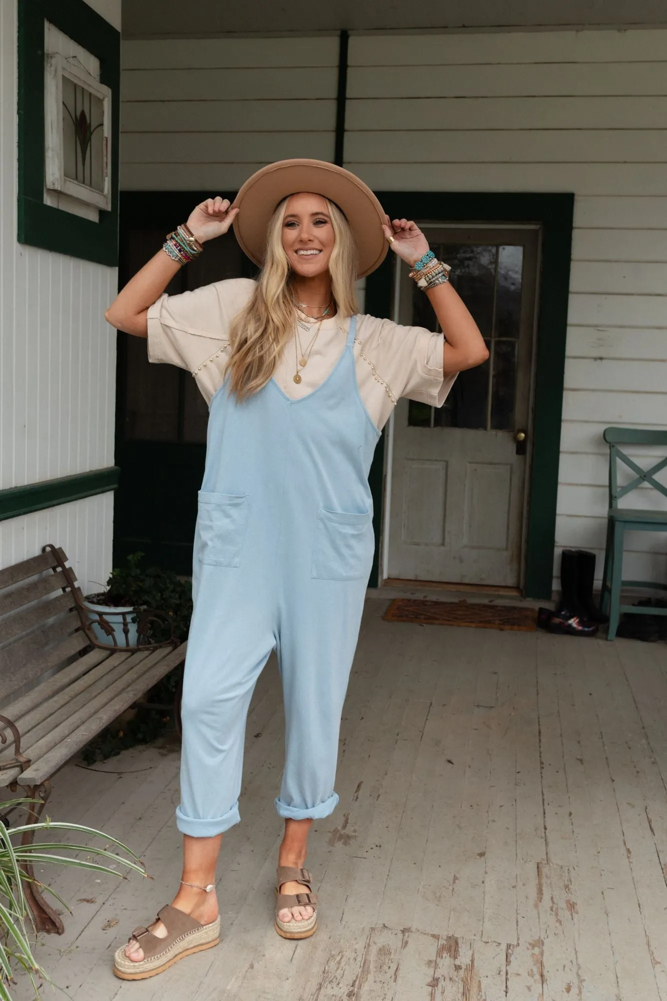 Mitzy V Neck Jumpsuit - Blue