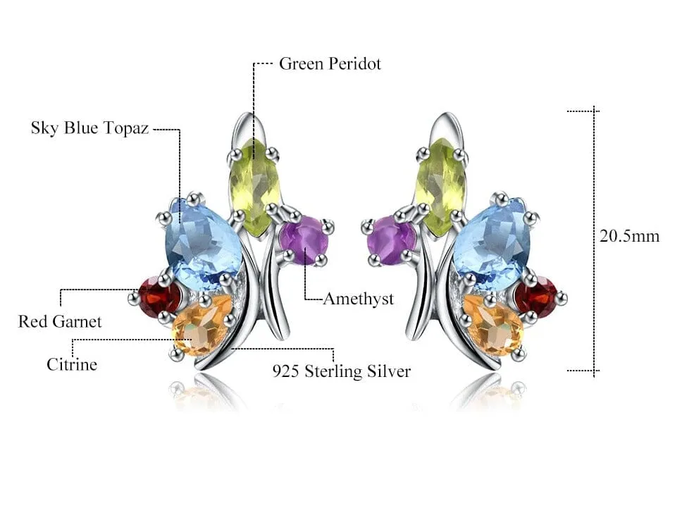 Multicolor Peridot, Amethyst, Garnet, Citrine & Topaz 925 Sterling Silver Stud Earrings