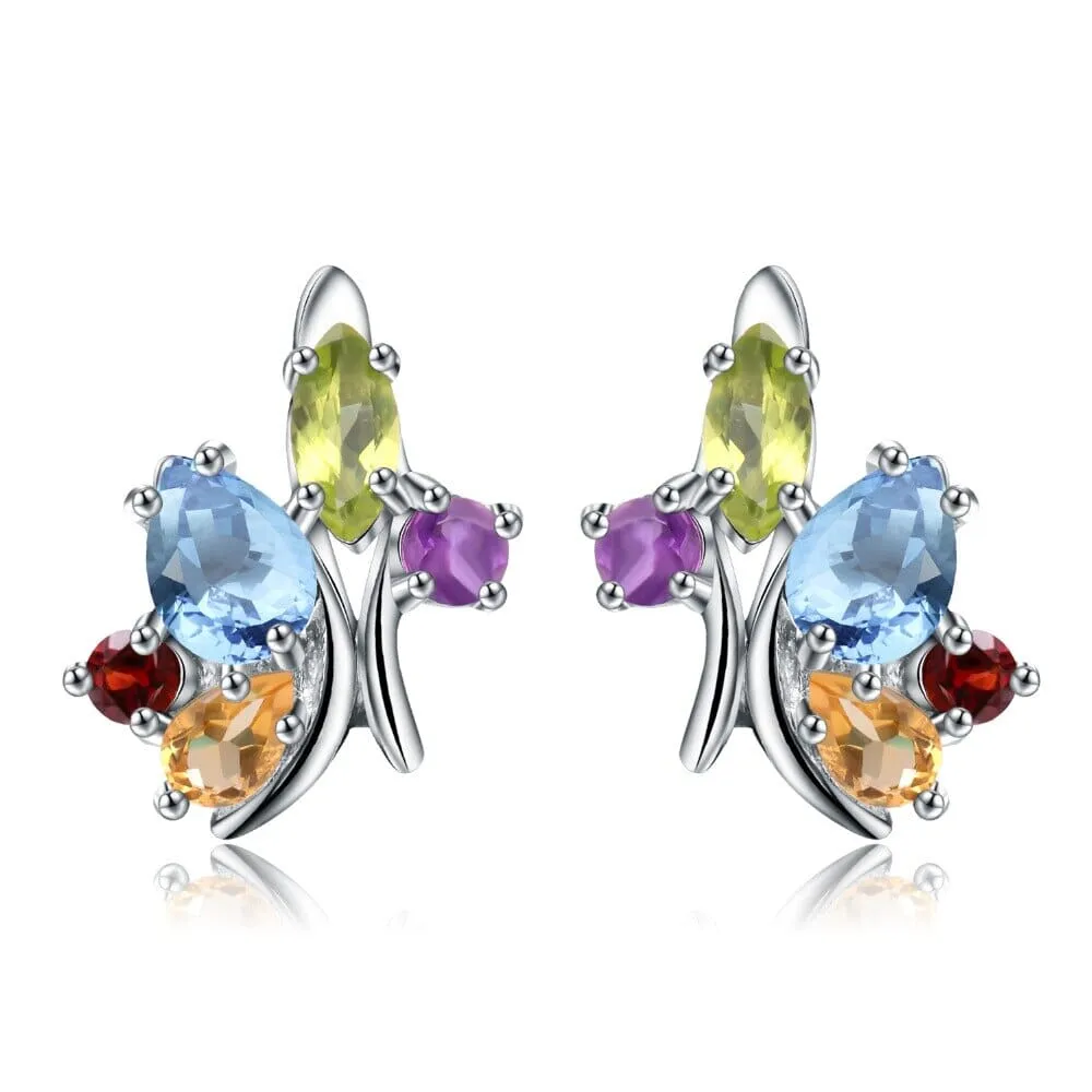 Multicolor Peridot, Amethyst, Garnet, Citrine & Topaz 925 Sterling Silver Stud Earrings