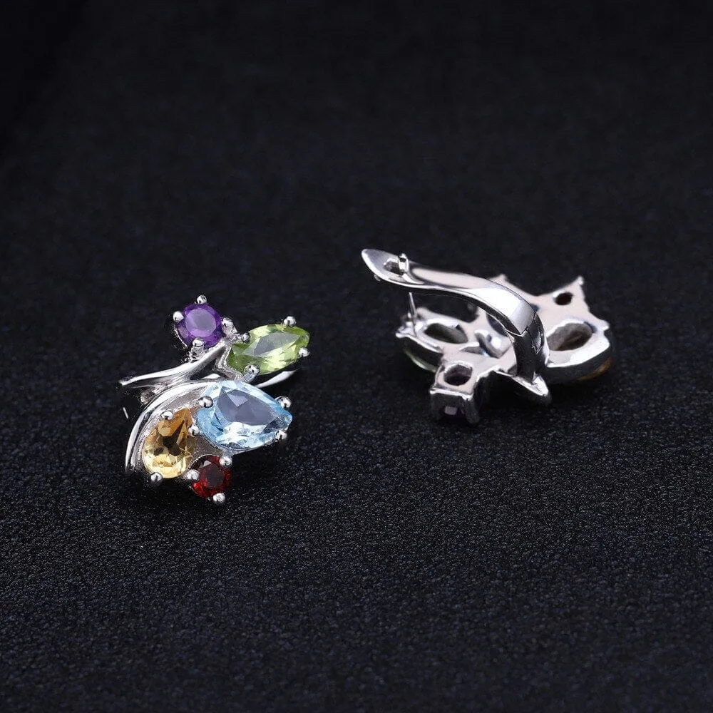 Multicolor Peridot, Amethyst, Garnet, Citrine & Topaz 925 Sterling Silver Stud Earrings