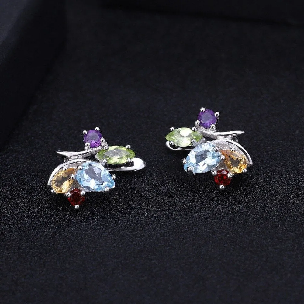 Multicolor Peridot, Amethyst, Garnet, Citrine & Topaz 925 Sterling Silver Stud Earrings