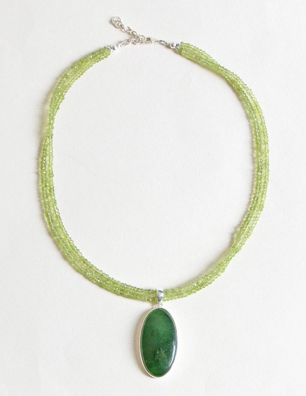 Nephrite Jade Pendant on Peridot Beaded Necklace - One of a Kind