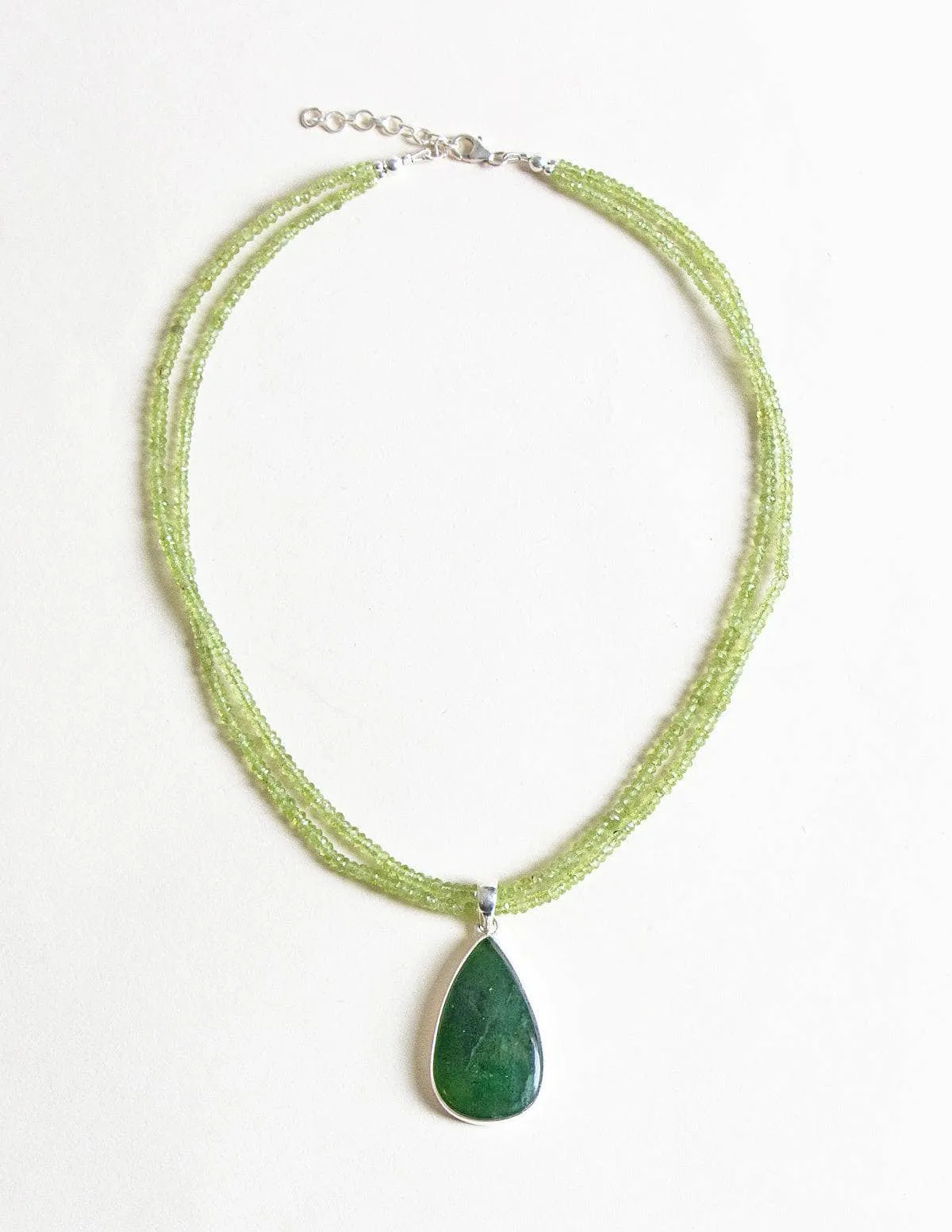 Nephrite Jade Teardrop Pendant on Peridot Beaded Necklace - One of a Kind