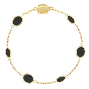 Onyx Oval Gemstone Gold Chain Bracelet