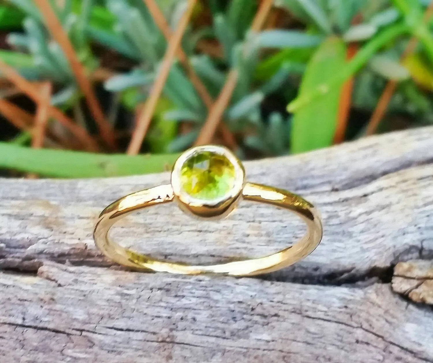 Peridot Gold Stacking Ring, Gemstone Birthstone Jewelry, Mother's Stackable Ring, Handcrafted By Helene's Dreams