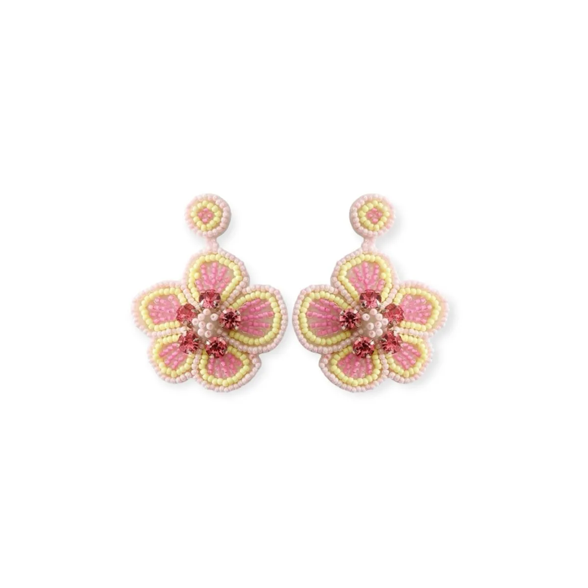 Pink Flower Beaded Vacation Drop Earrings, SALE