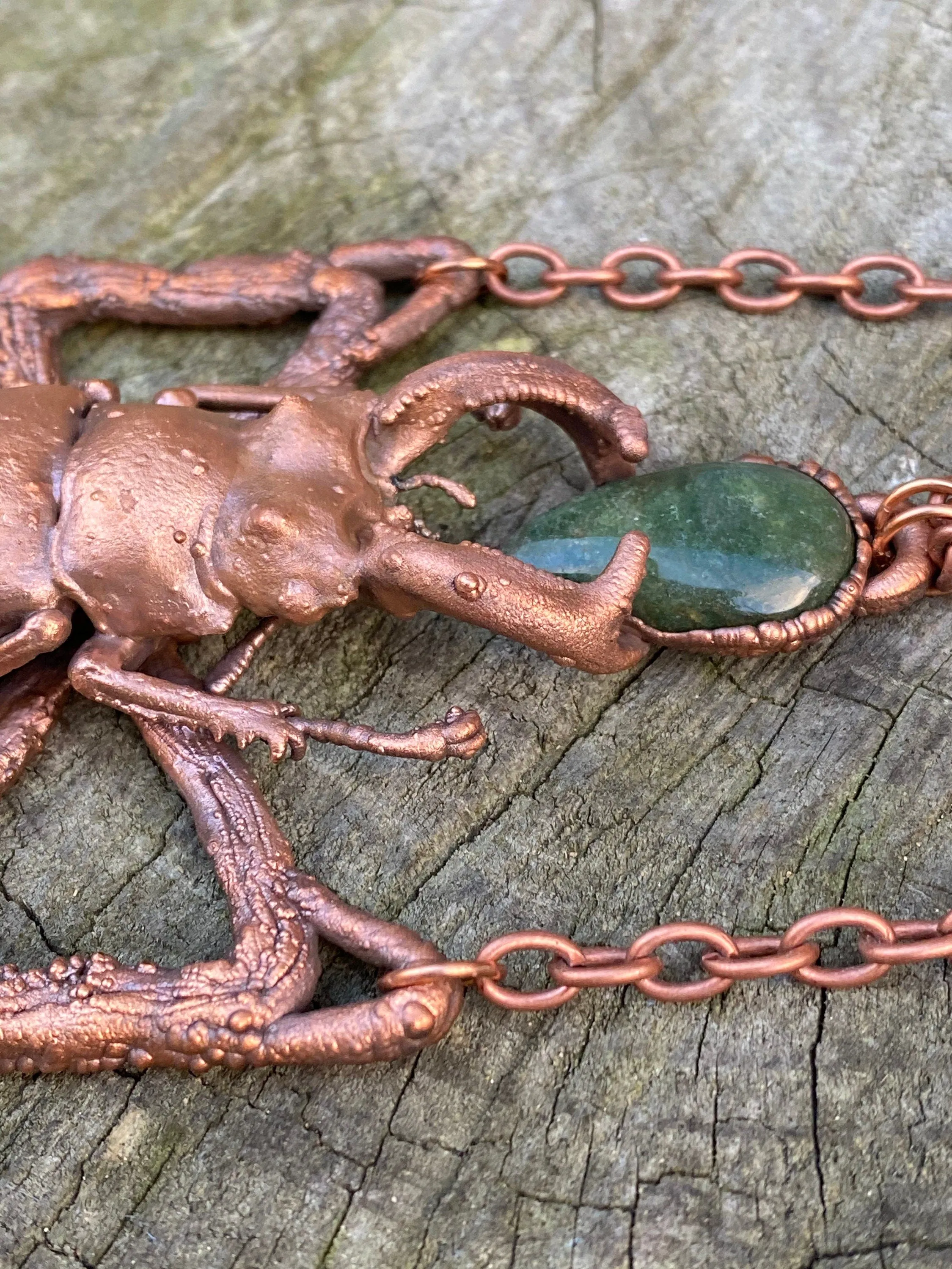 Real stag beetle and green jade