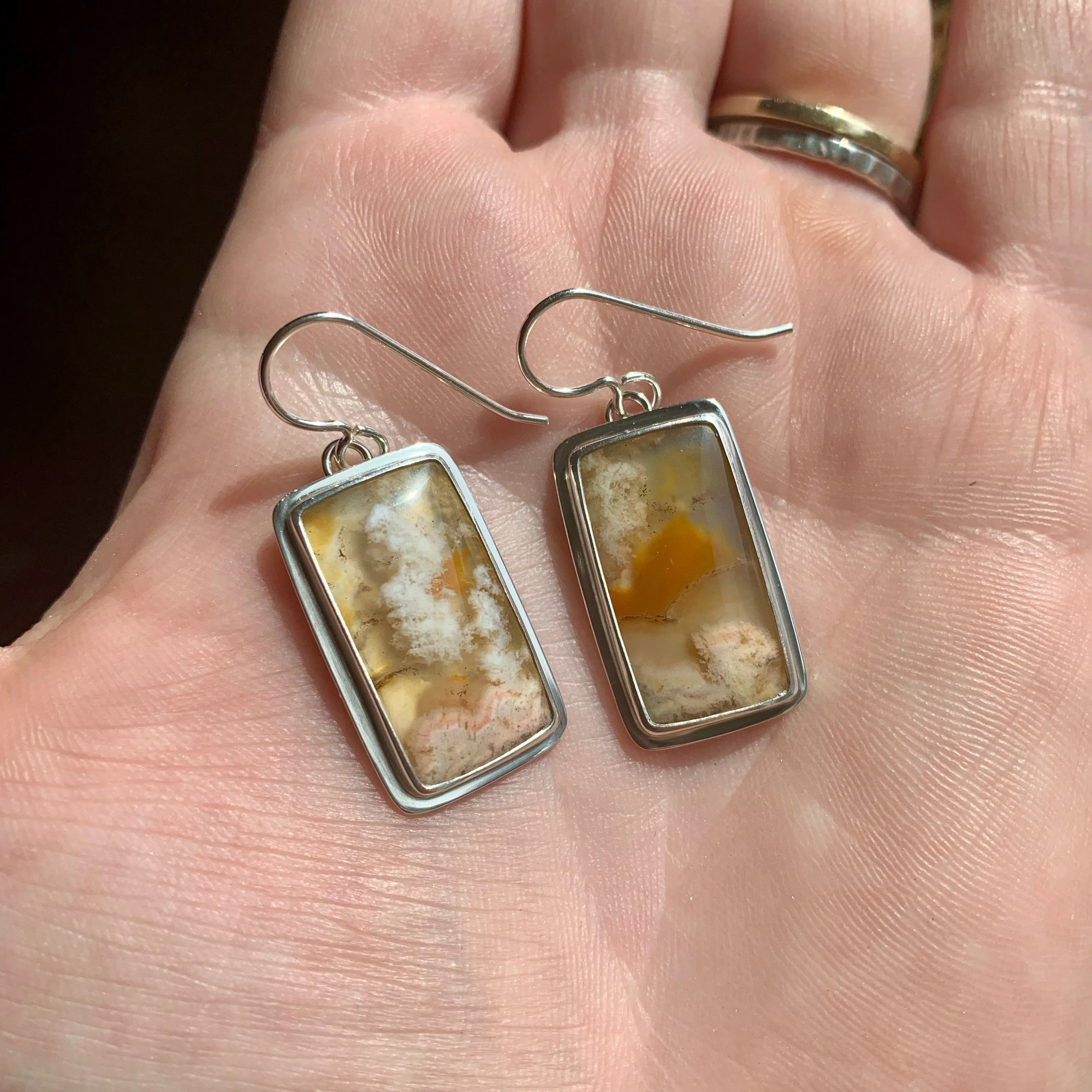 Regency Rose Plume Agate and Sterling Silver Earrings