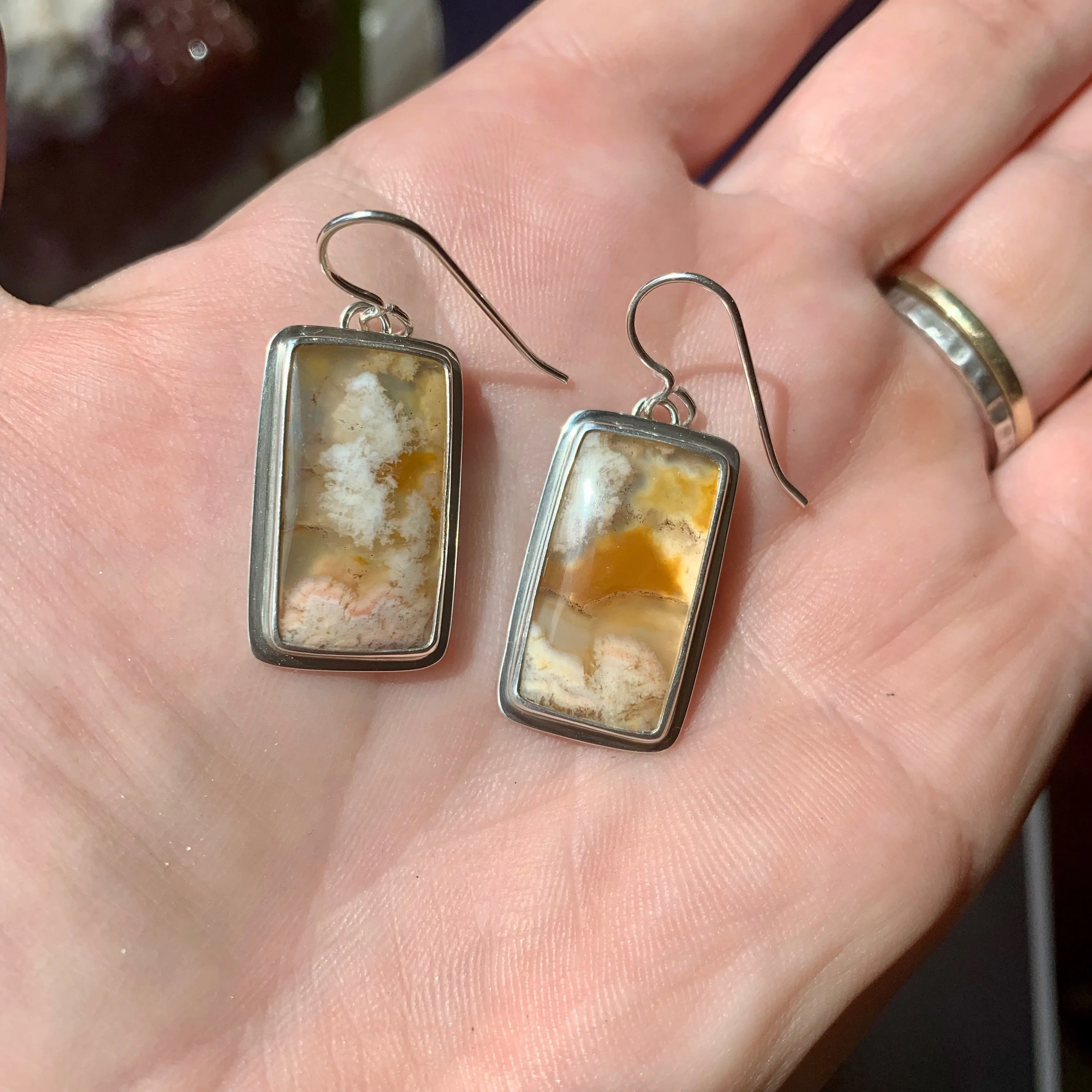 Regency Rose Plume Agate and Sterling Silver Earrings