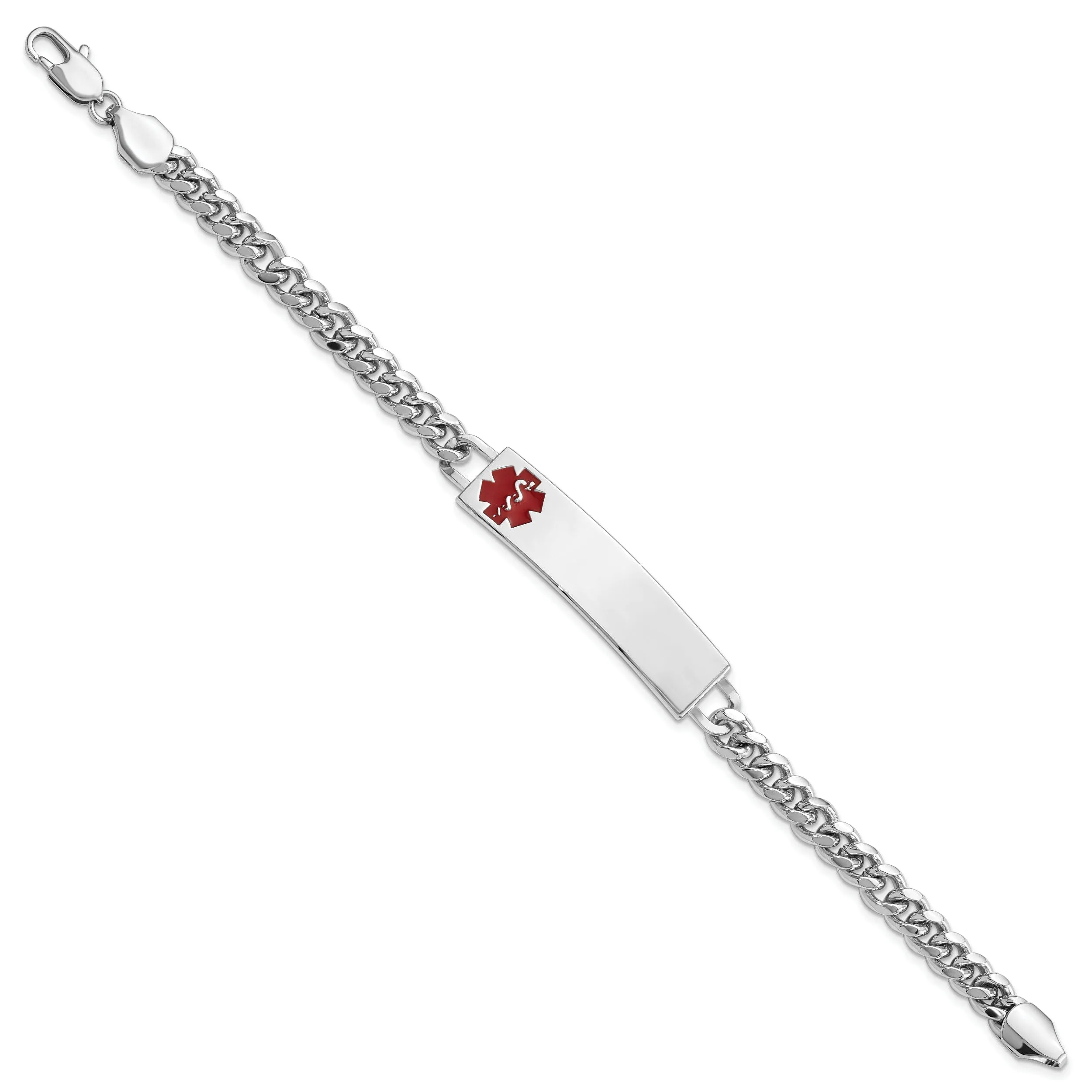 Rhodium Plated Large Red Epoxy Medical ID Bracelet