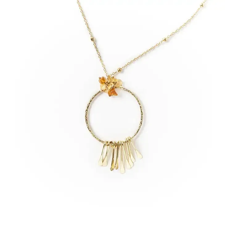 Ridhi Citrine & Sunstone Necklace - Fringe Pendant