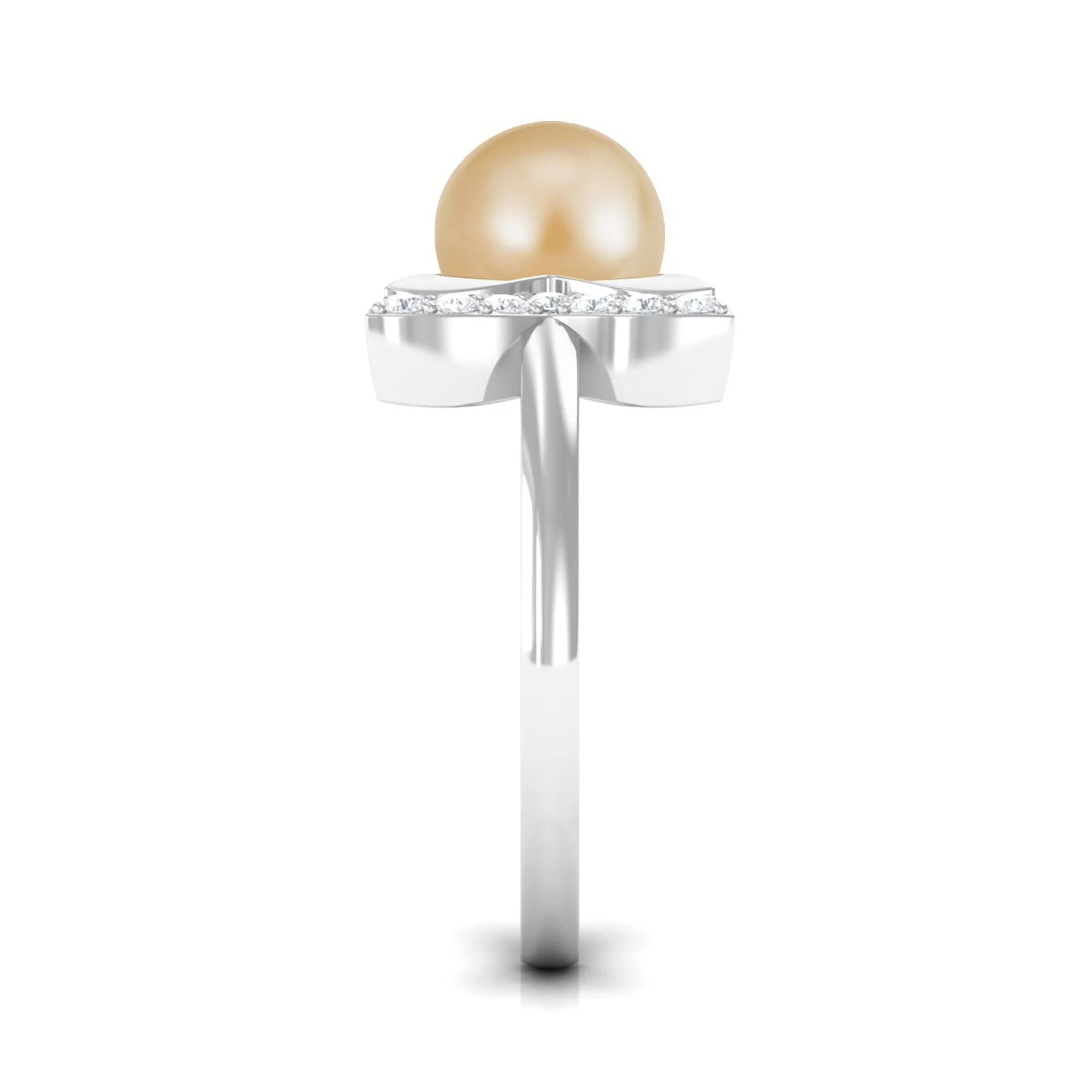 Round South Sea Pearl Solitaire Cuff Ring with Diamond