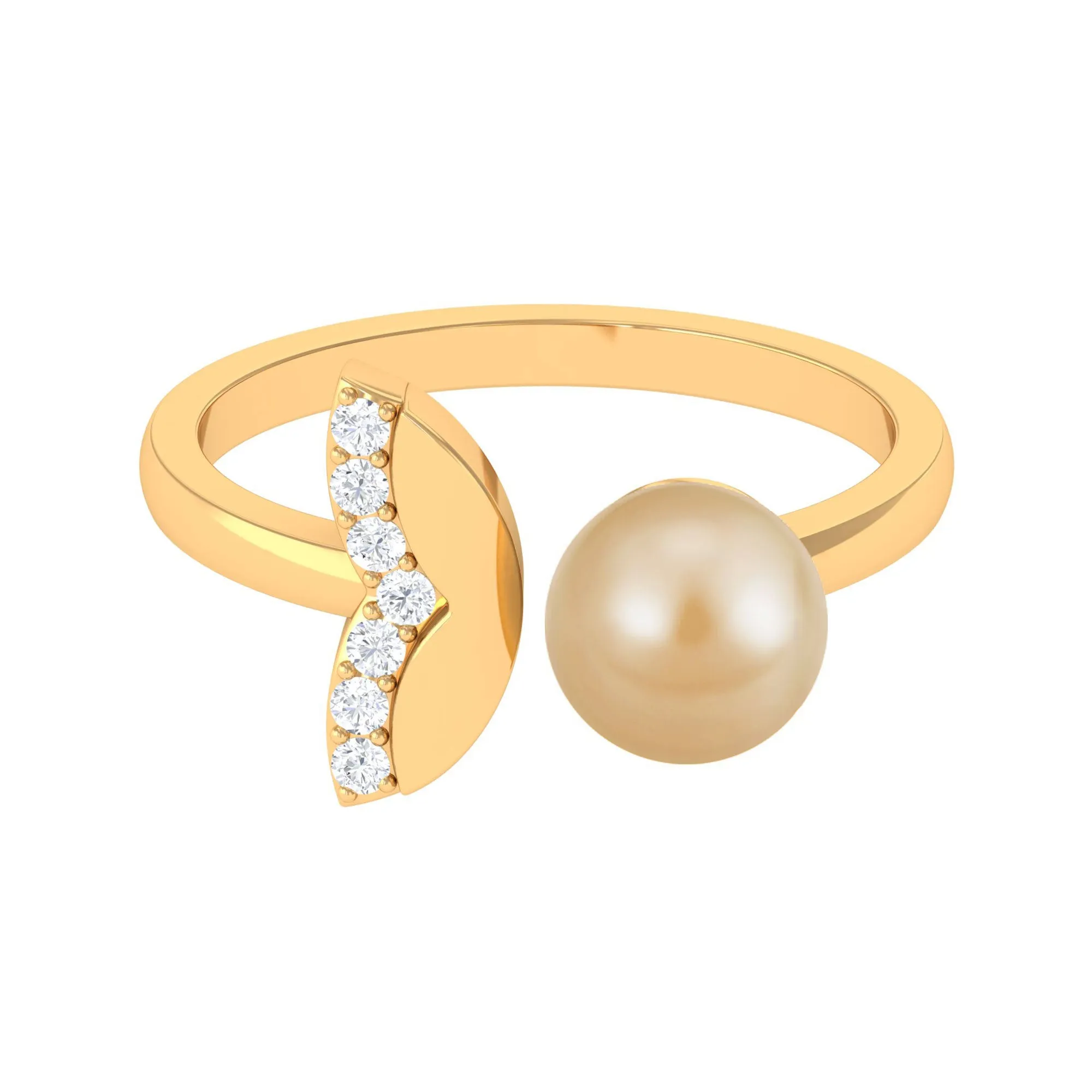 Round South Sea Pearl Solitaire Cuff Ring with Diamond