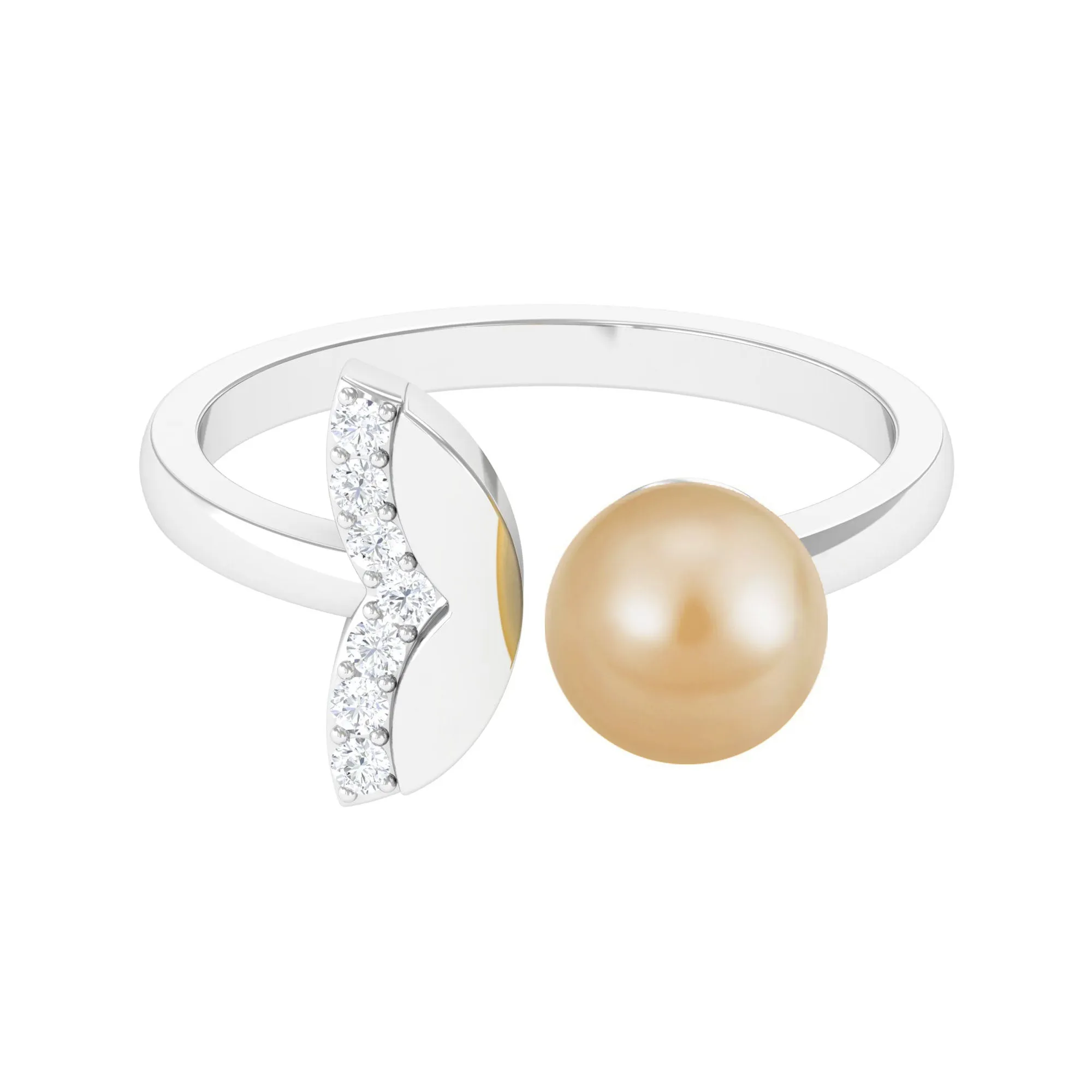 Round South Sea Pearl Solitaire Cuff Ring with Diamond