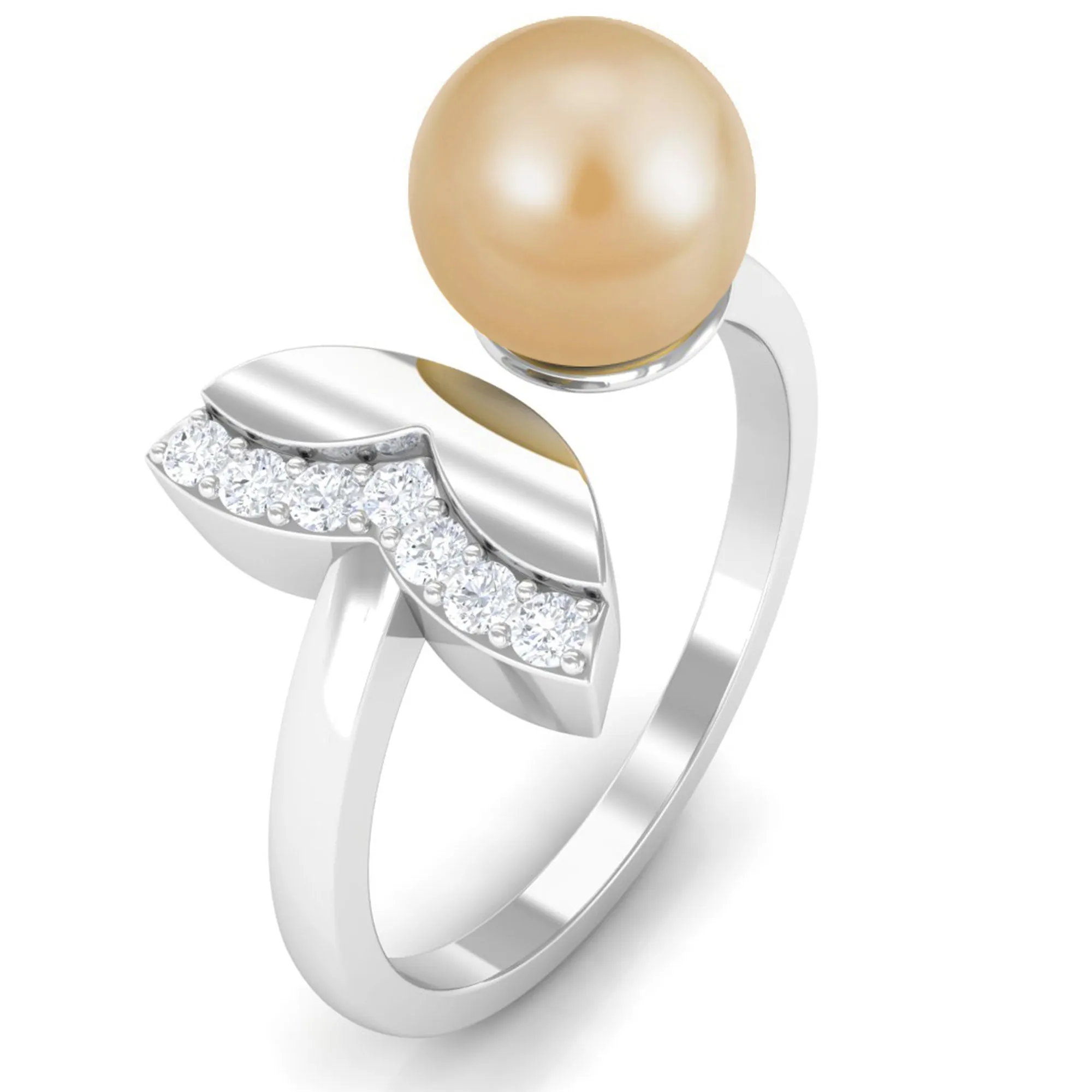 Round South Sea Pearl Solitaire Cuff Ring with Diamond