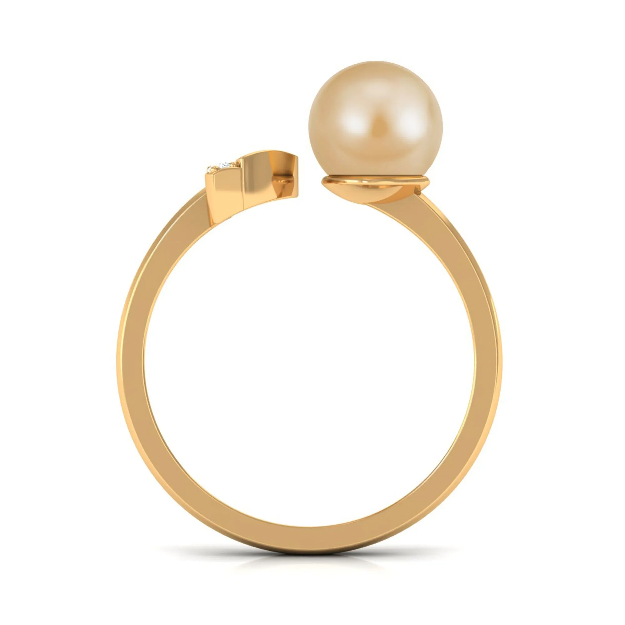 Round South Sea Pearl Solitaire Cuff Ring with Diamond