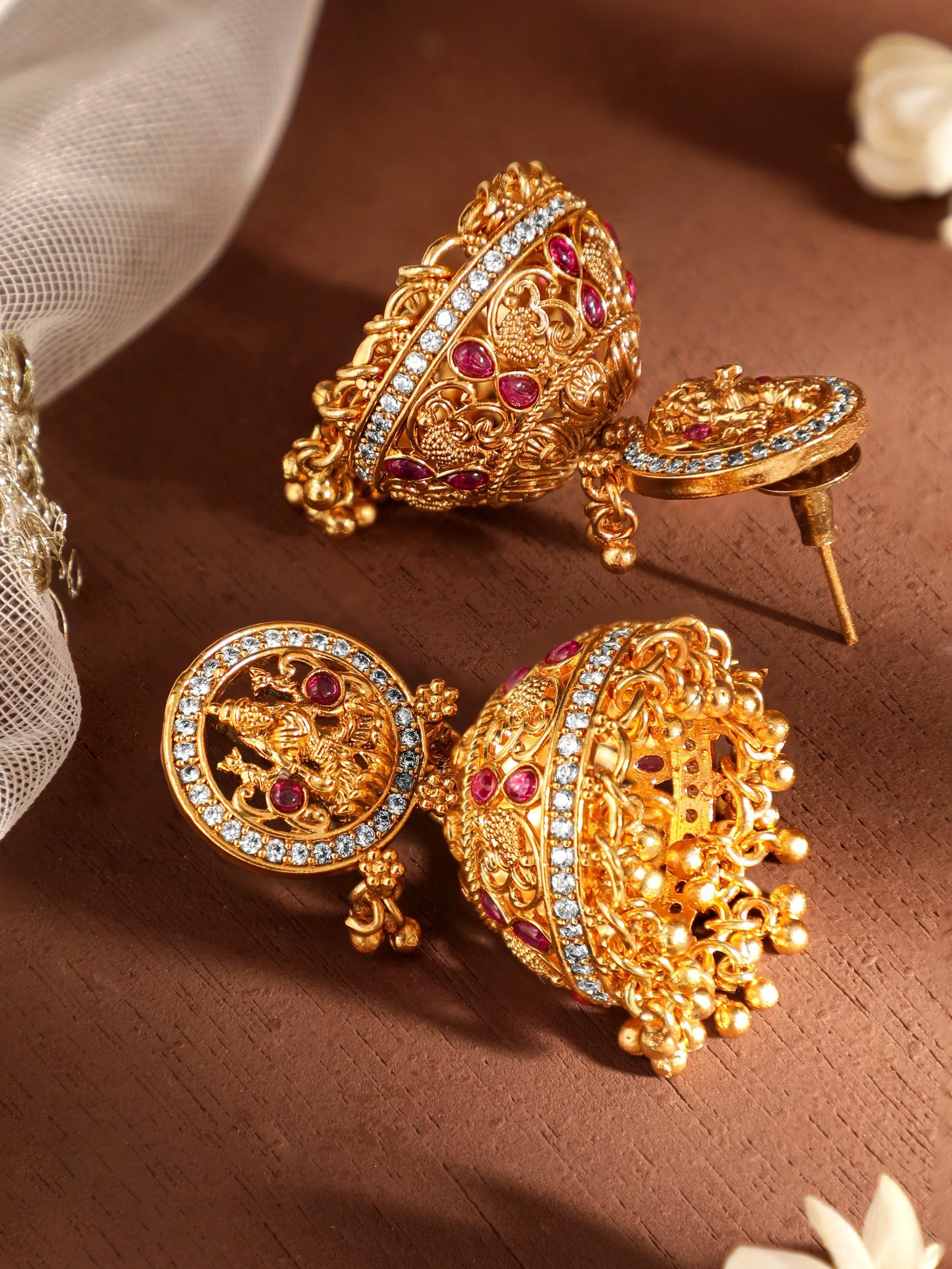 Rubans Regal Radiance Temple-Inspired 22k Gold Jhumka Delight