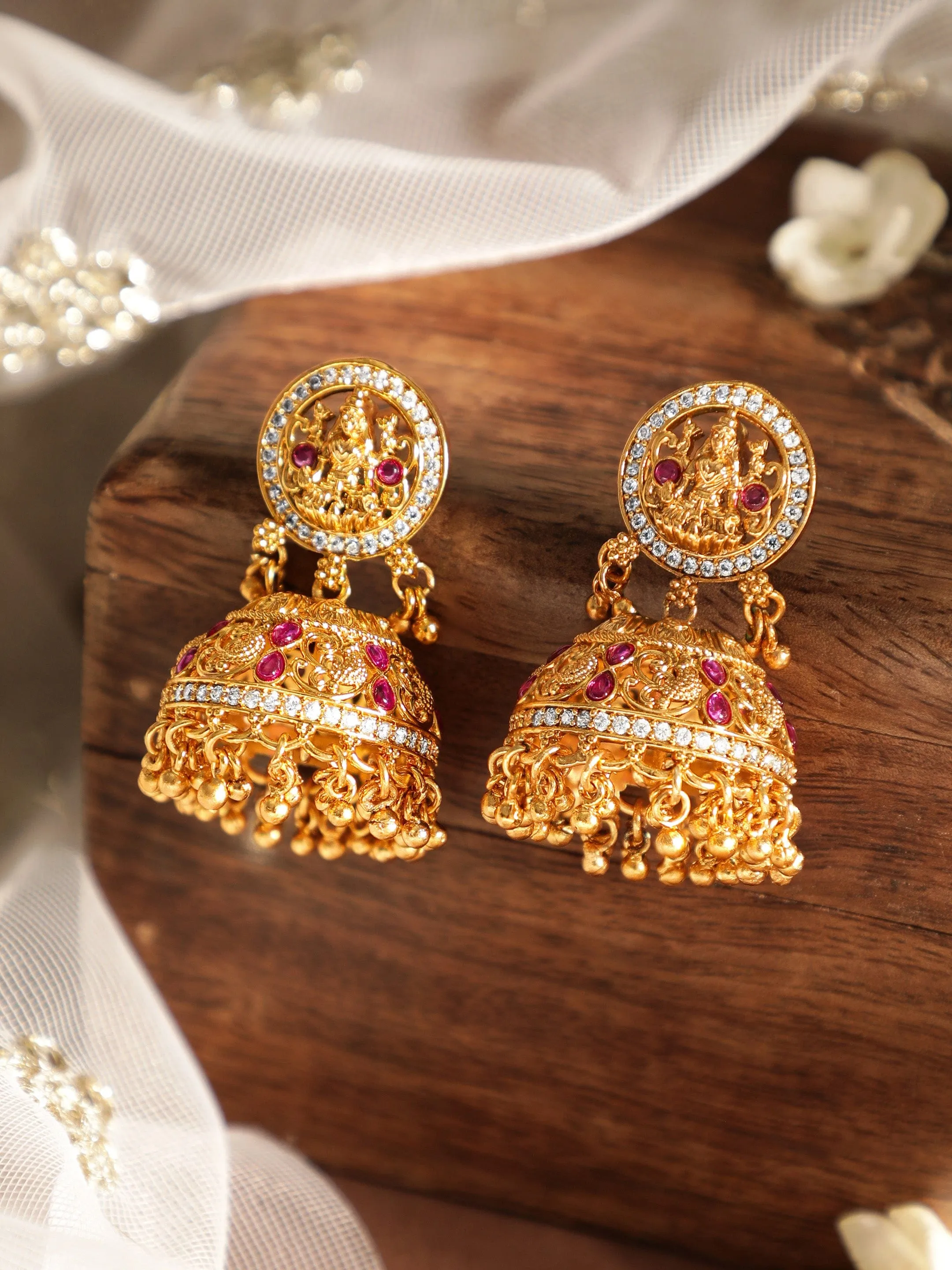 Rubans Regal Radiance Temple-Inspired 22k Gold Jhumka Delight