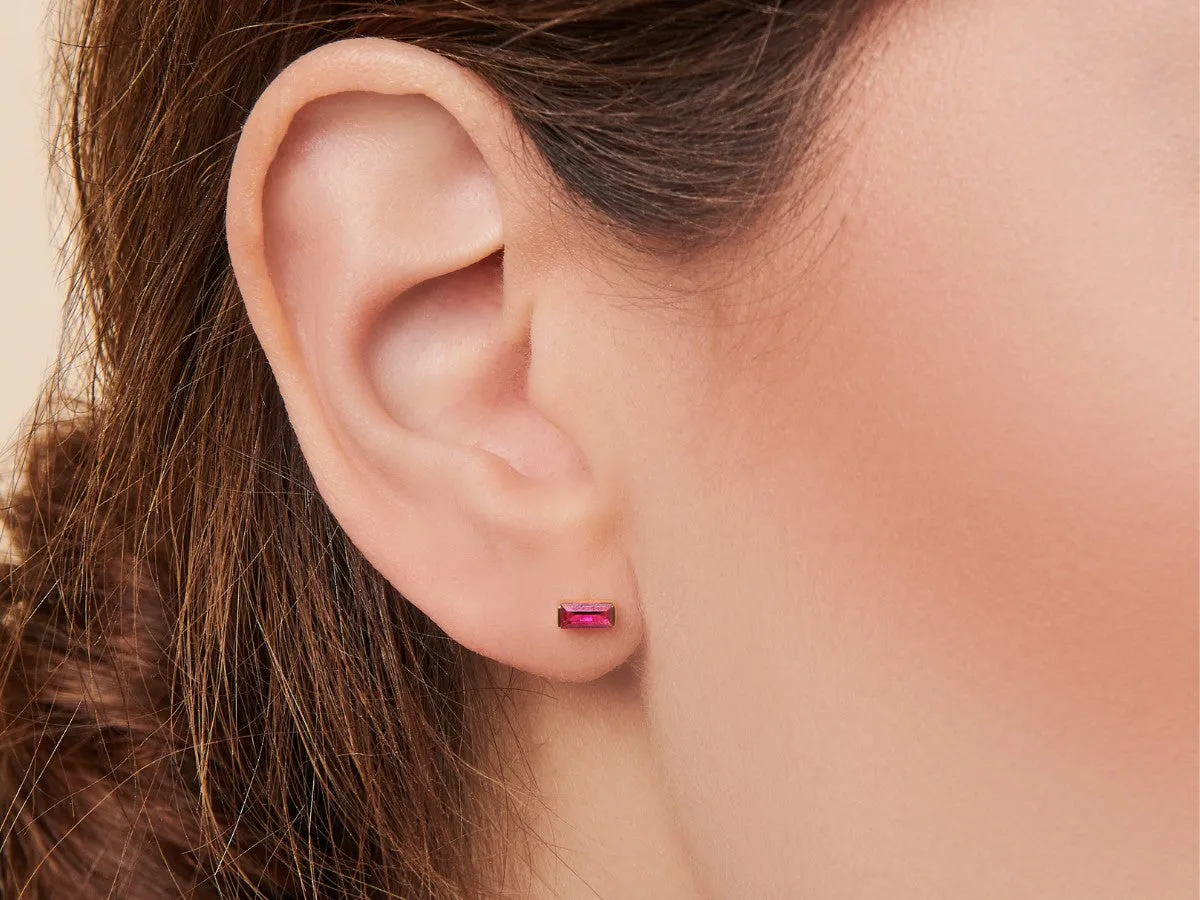 Ruby Baguette Studs