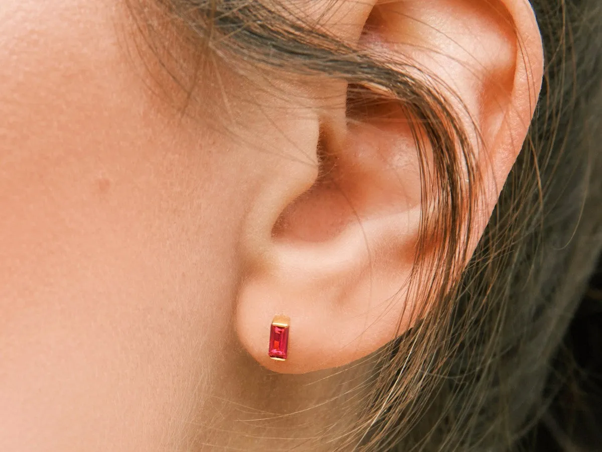 Ruby Baguette Studs