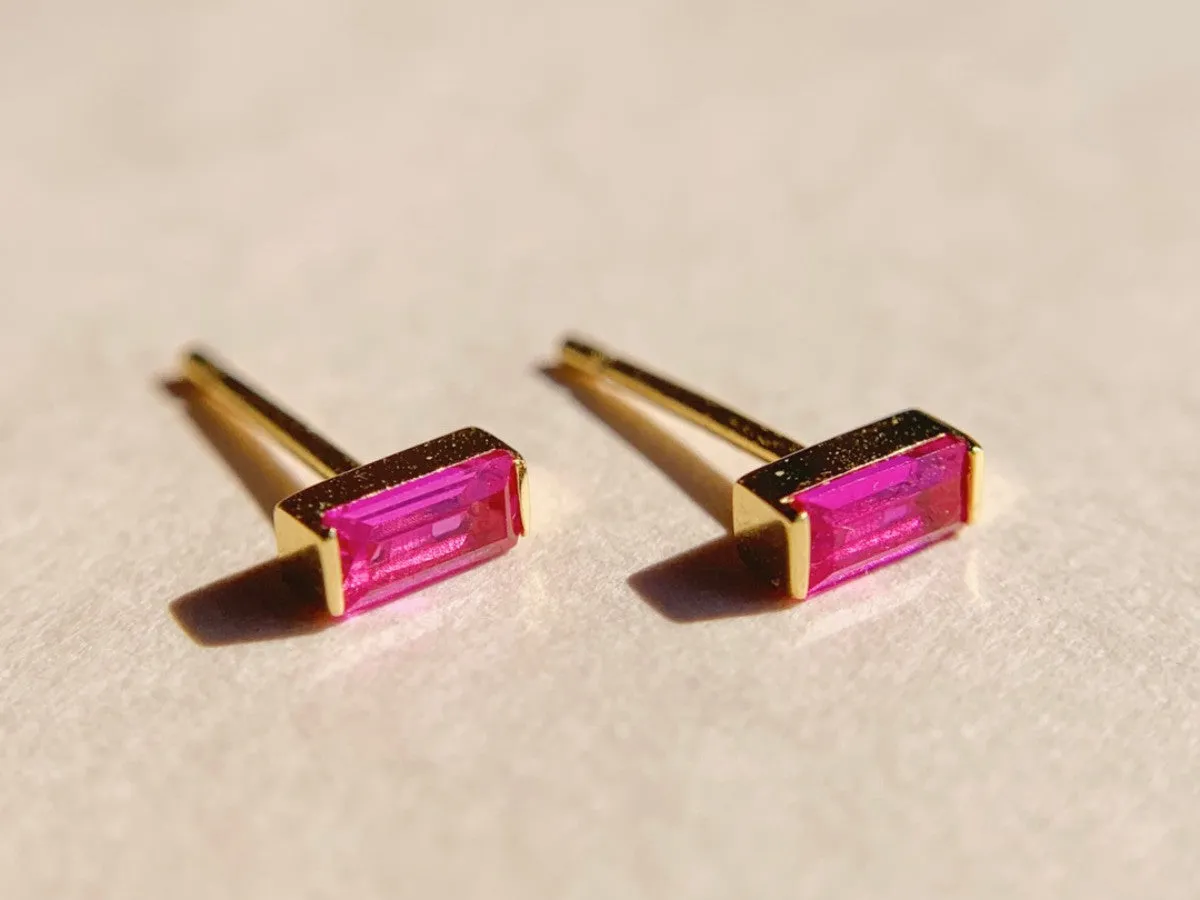 Ruby Baguette Studs