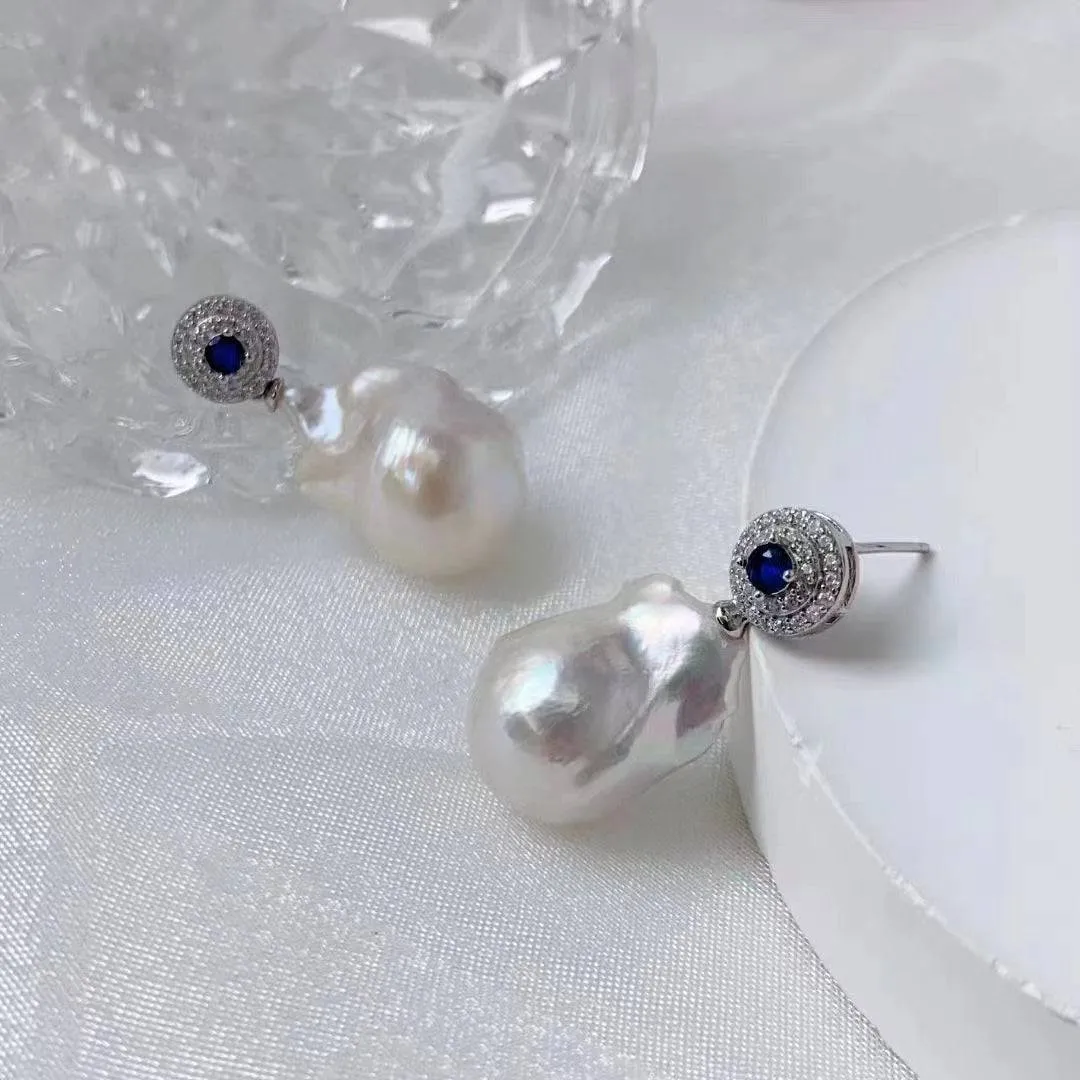 Sapphire Baroque Pearl Earrings