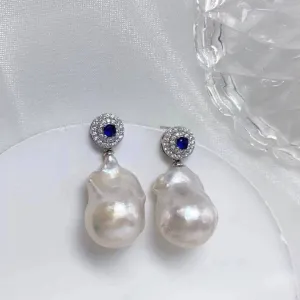 Sapphire Baroque Pearl Earrings