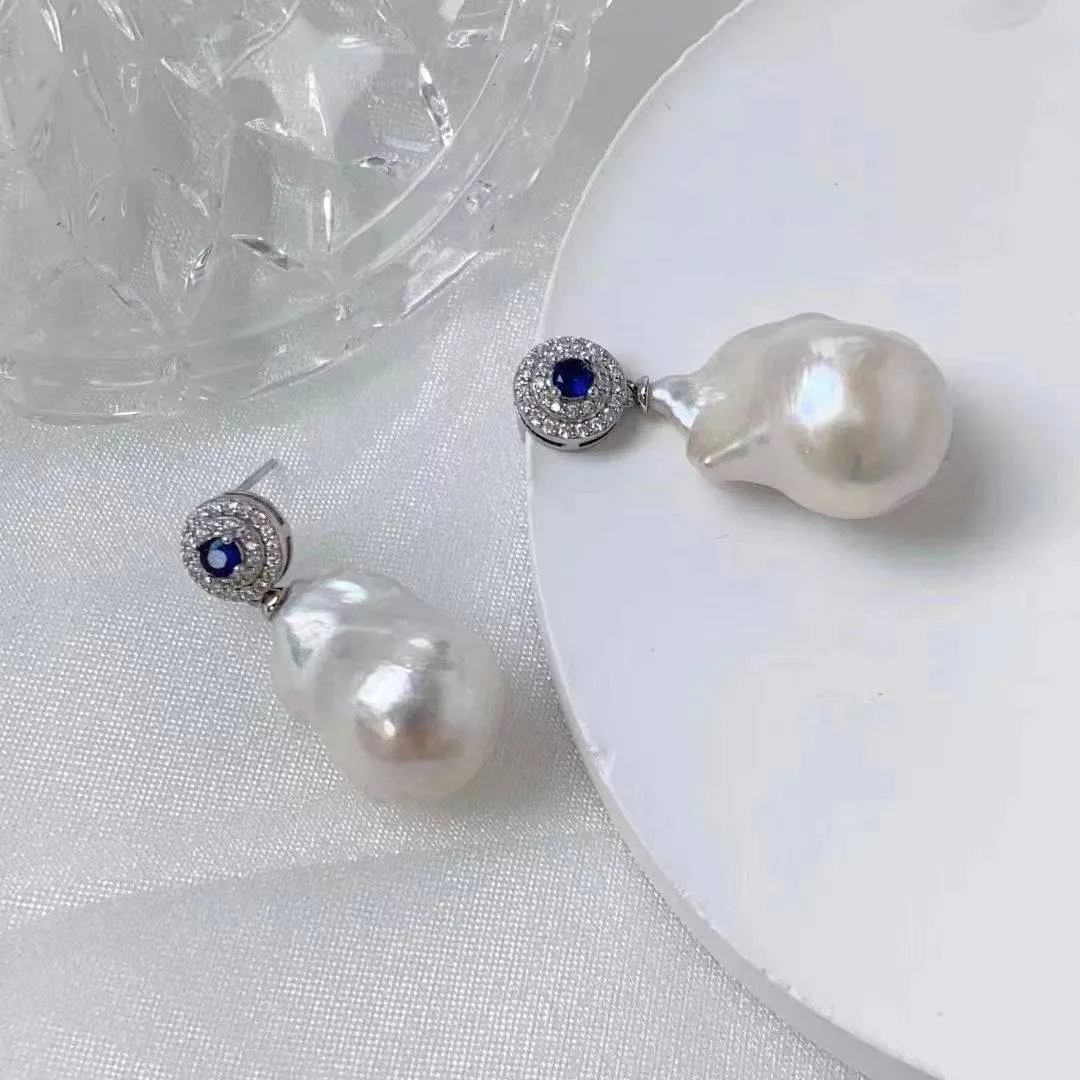 Sapphire Baroque Pearl Earrings