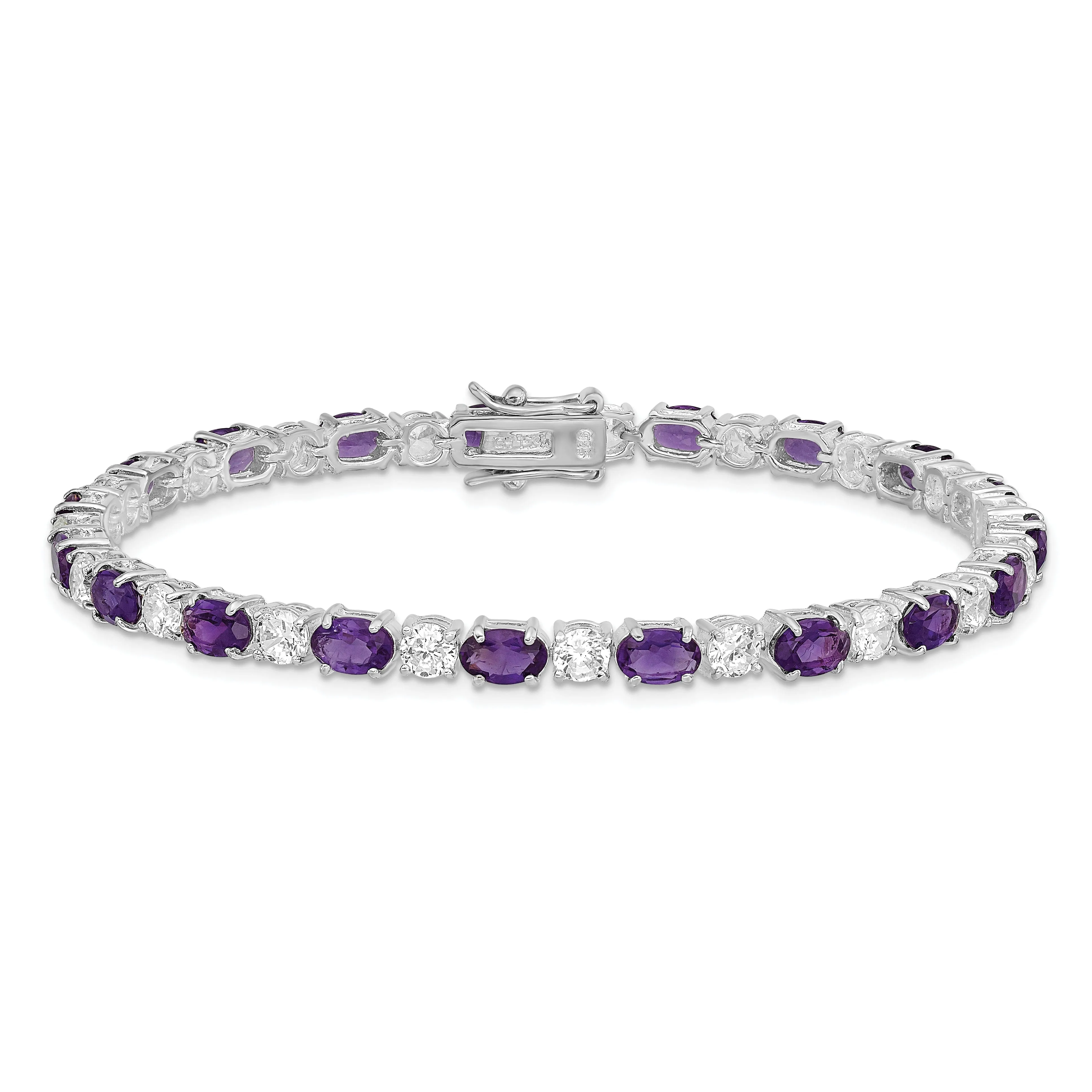 Silver Polished Amethyst Gemstone C.Z Bracelet