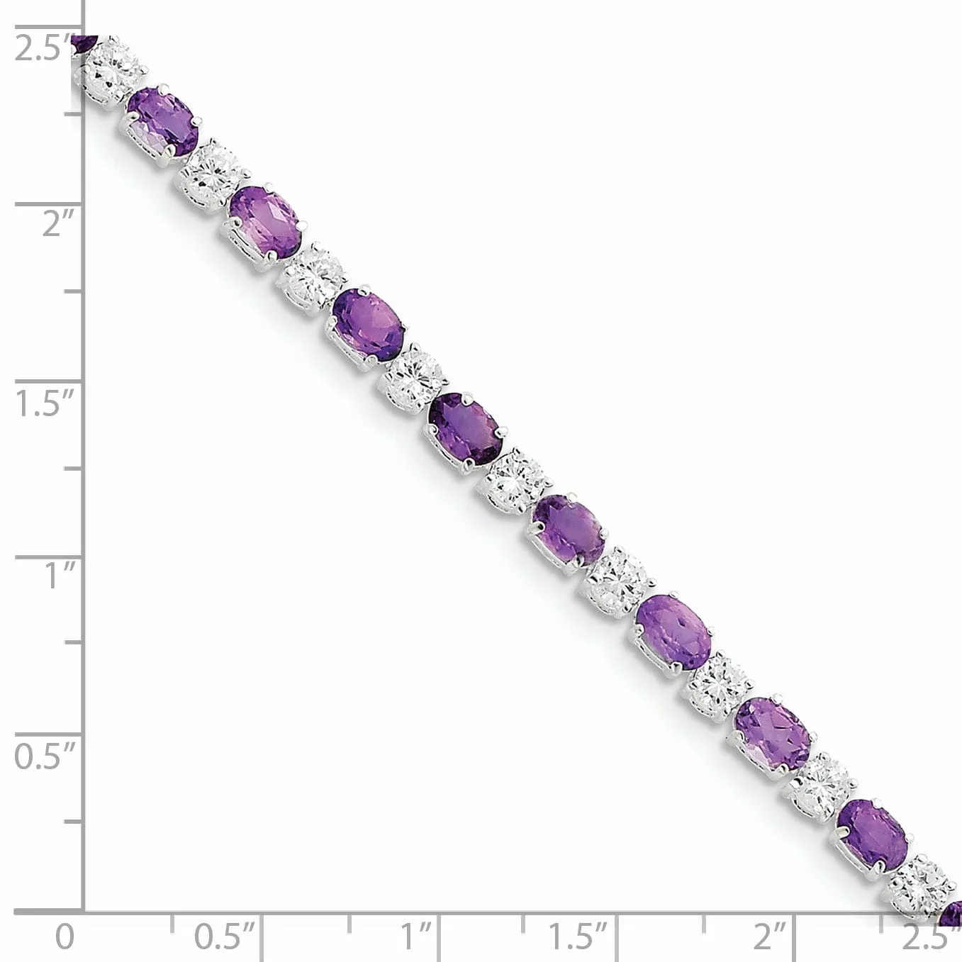 Silver Polished Amethyst Gemstone C.Z Bracelet