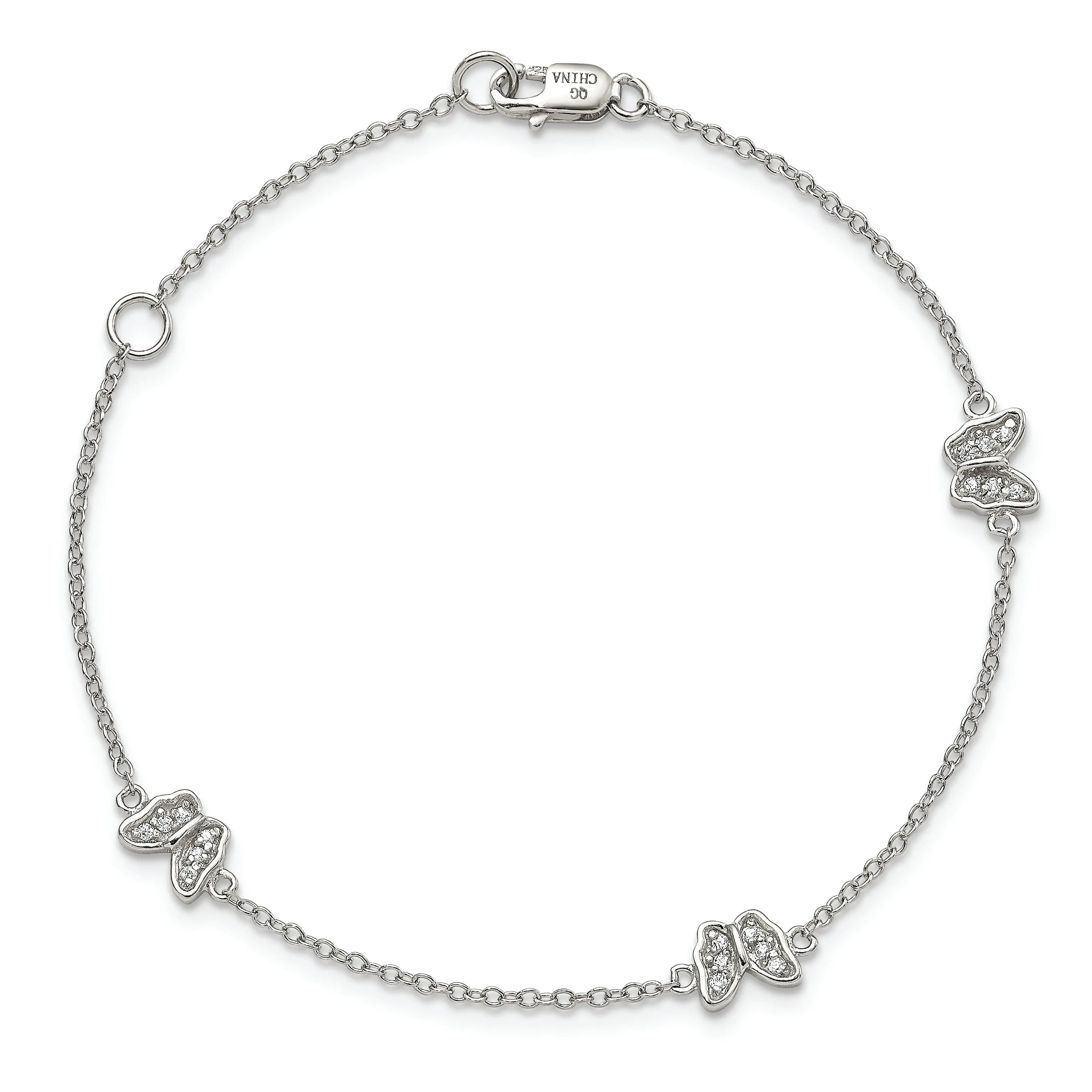 Silver Polished Finish C.Z Butterfly Bracelet