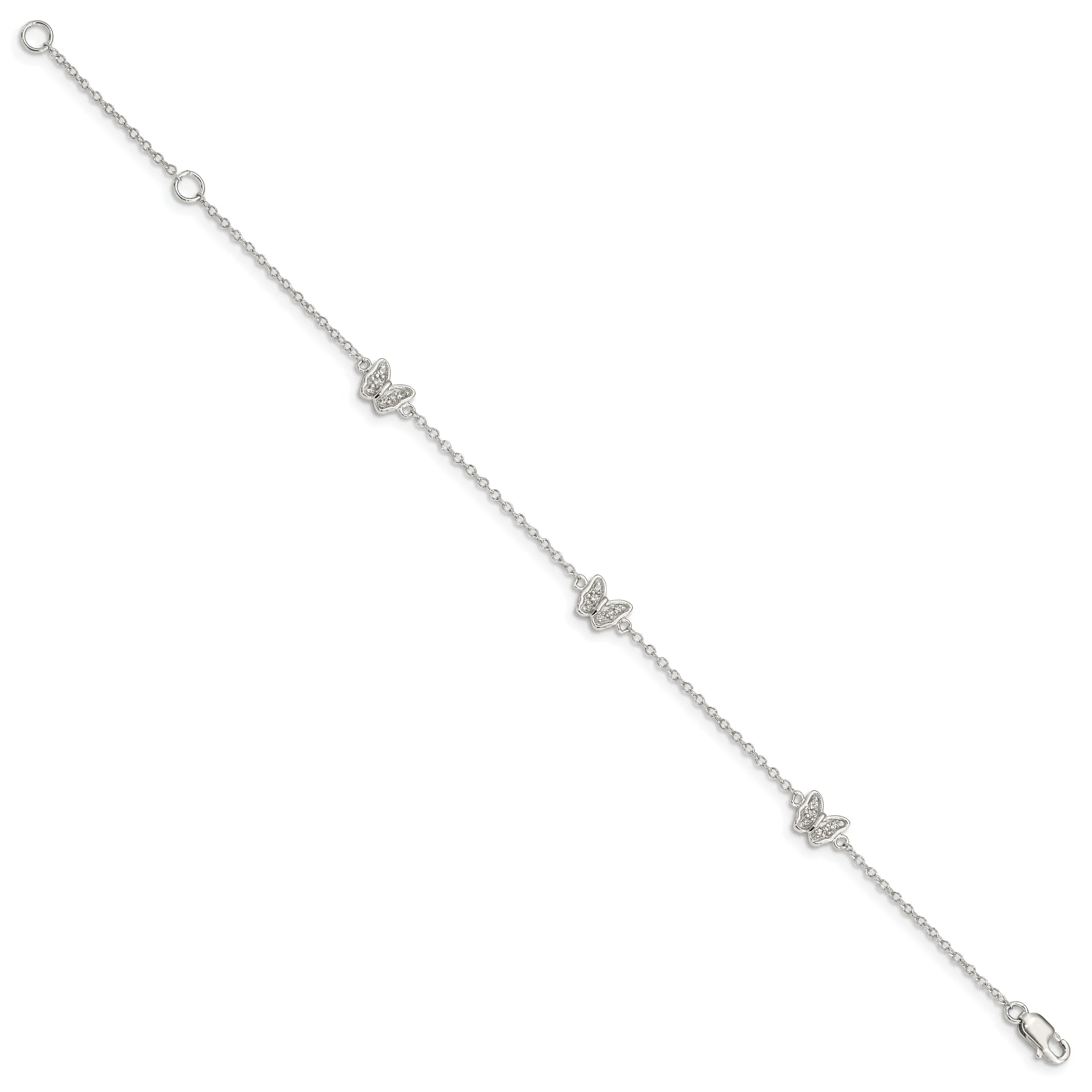 Silver Polished Finish C.Z Butterfly Bracelet