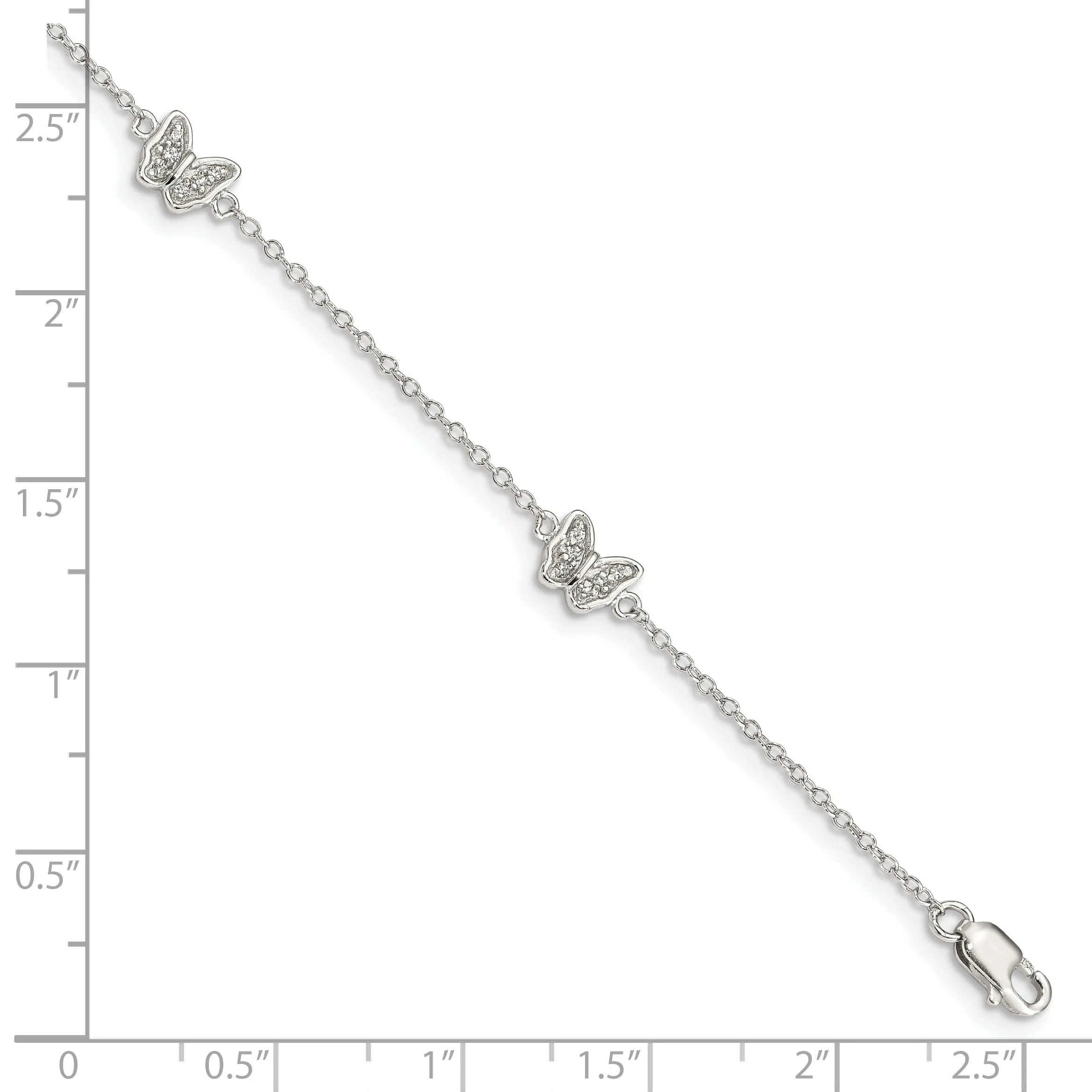 Silver Polished Finish C.Z Butterfly Bracelet