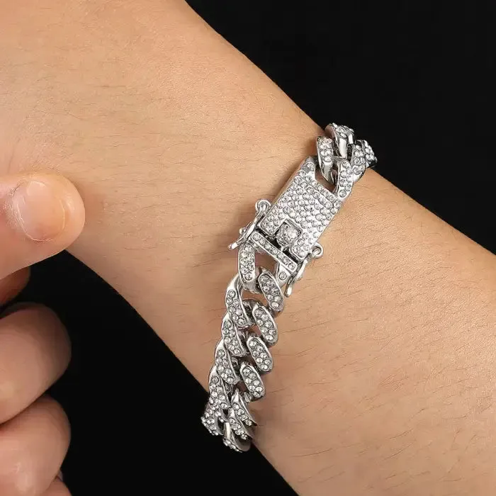 Sparkling Rhinestone Cuban Link Chain Bracelet