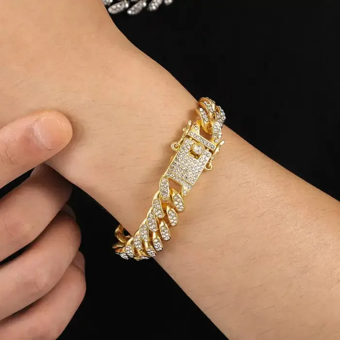 Sparkling Rhinestone Cuban Link Chain Bracelet