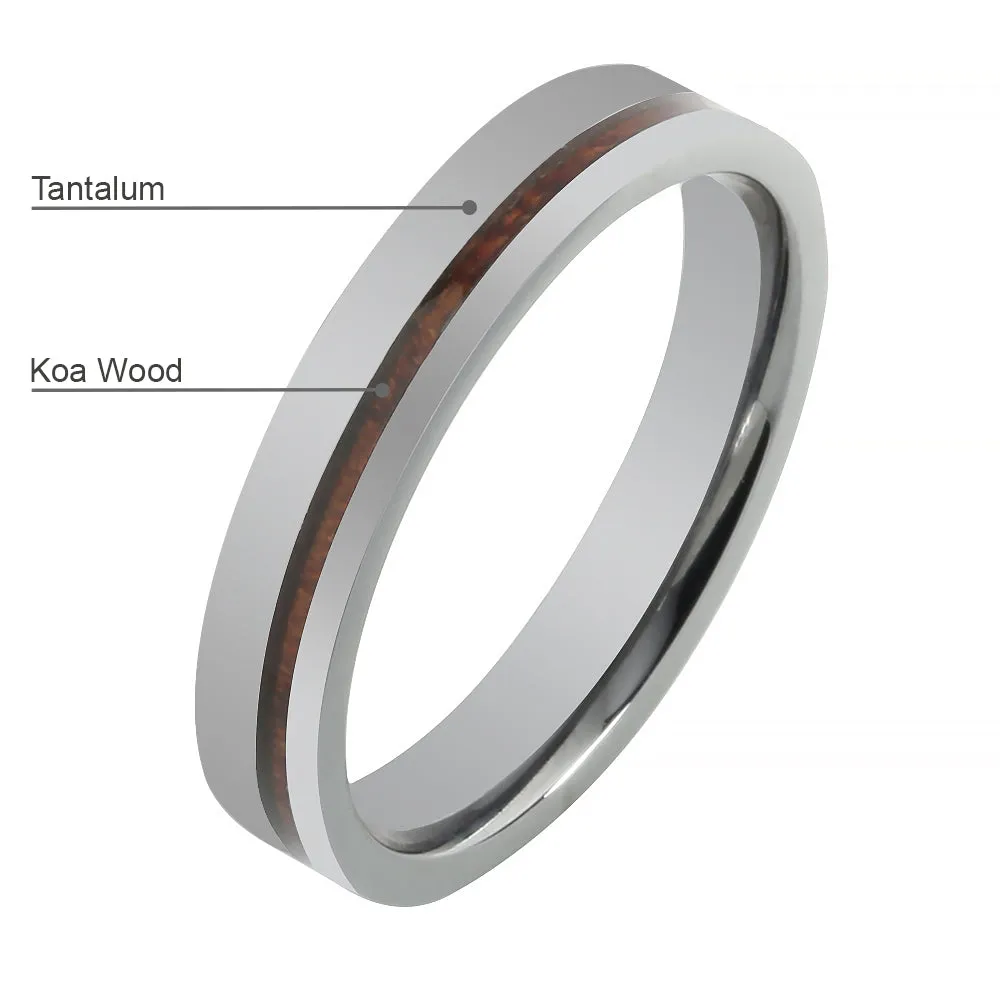 Tantalum with Koa Wood Inlaid Wedding Ring Flat 4mm