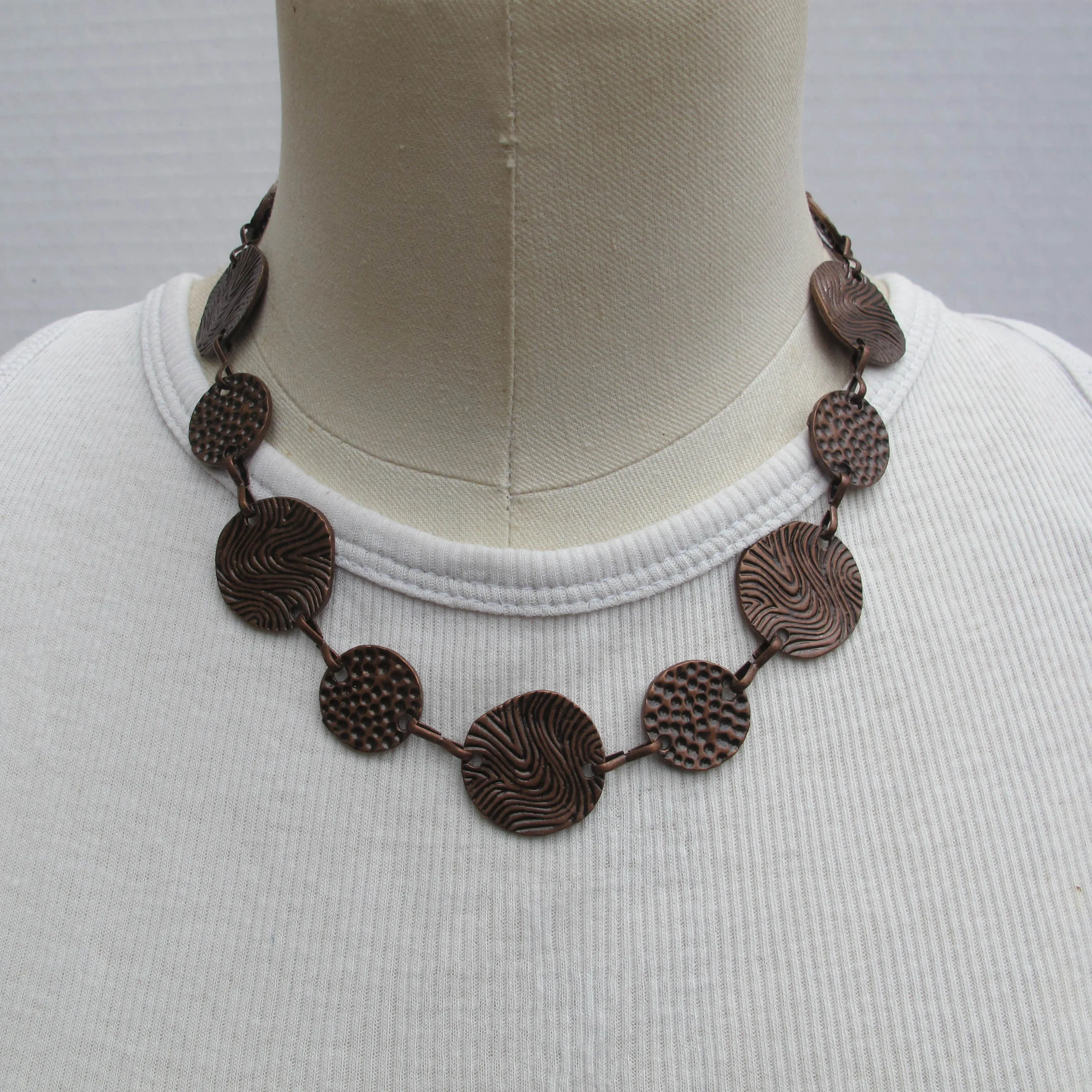 Textured Antique Copper Disc Necklace