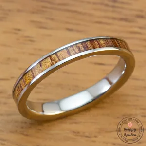 Titanium Ring with Hawaiian Koa Wood Inlay - 3mm, Flat Shape, Standard Fitment