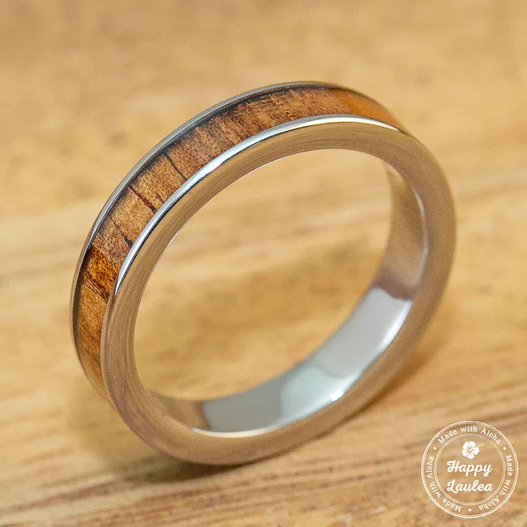 Titanium Ring with Hawaiian Koa Wood Inlay - 3mm, Flat Shape, Standard Fitment