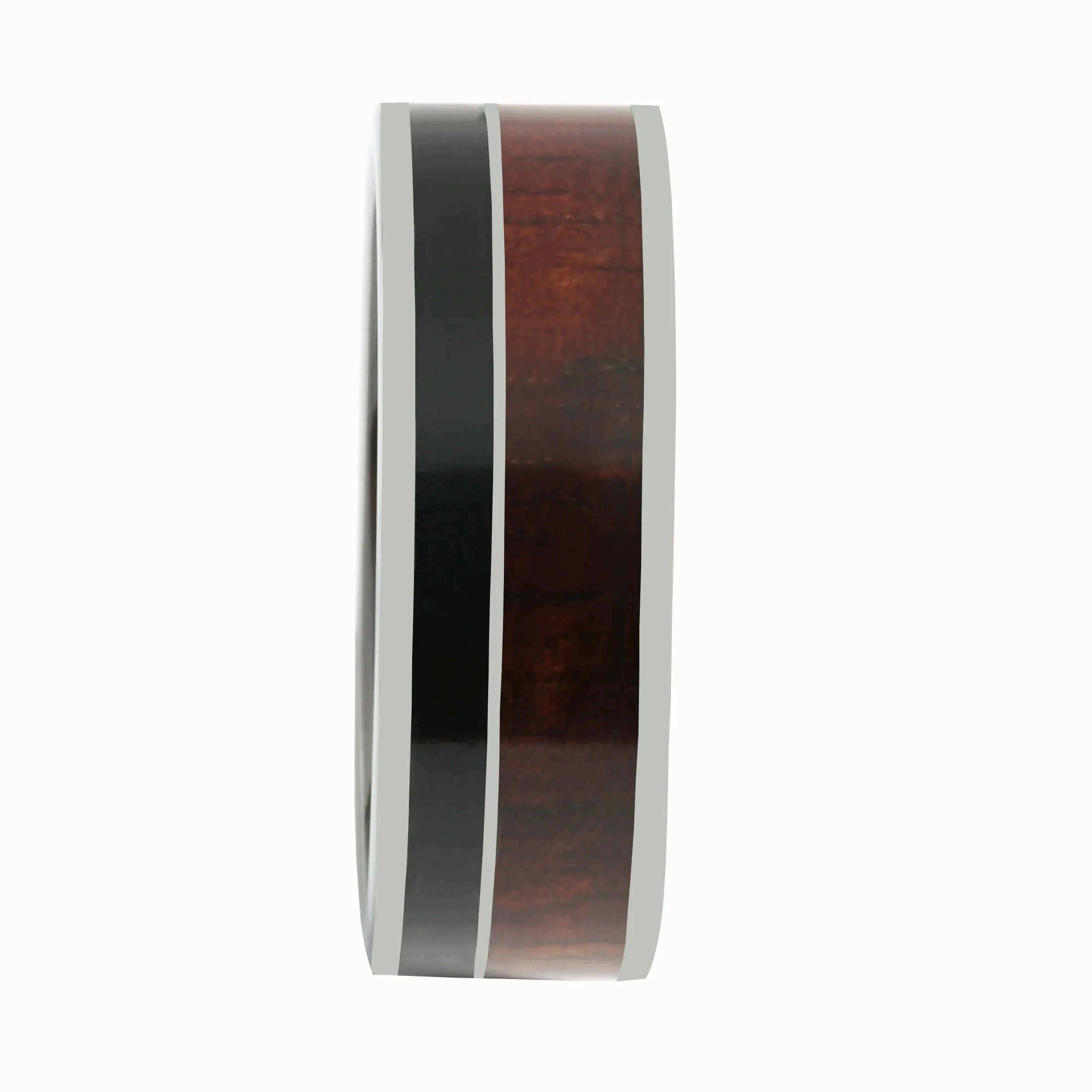 Tungsten Koa Wood and Onyx Inlaid Wedding Ring Flat 8mm