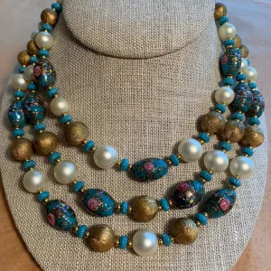 Vintage Blue Wedding Cake and Pearl Bead Necklace