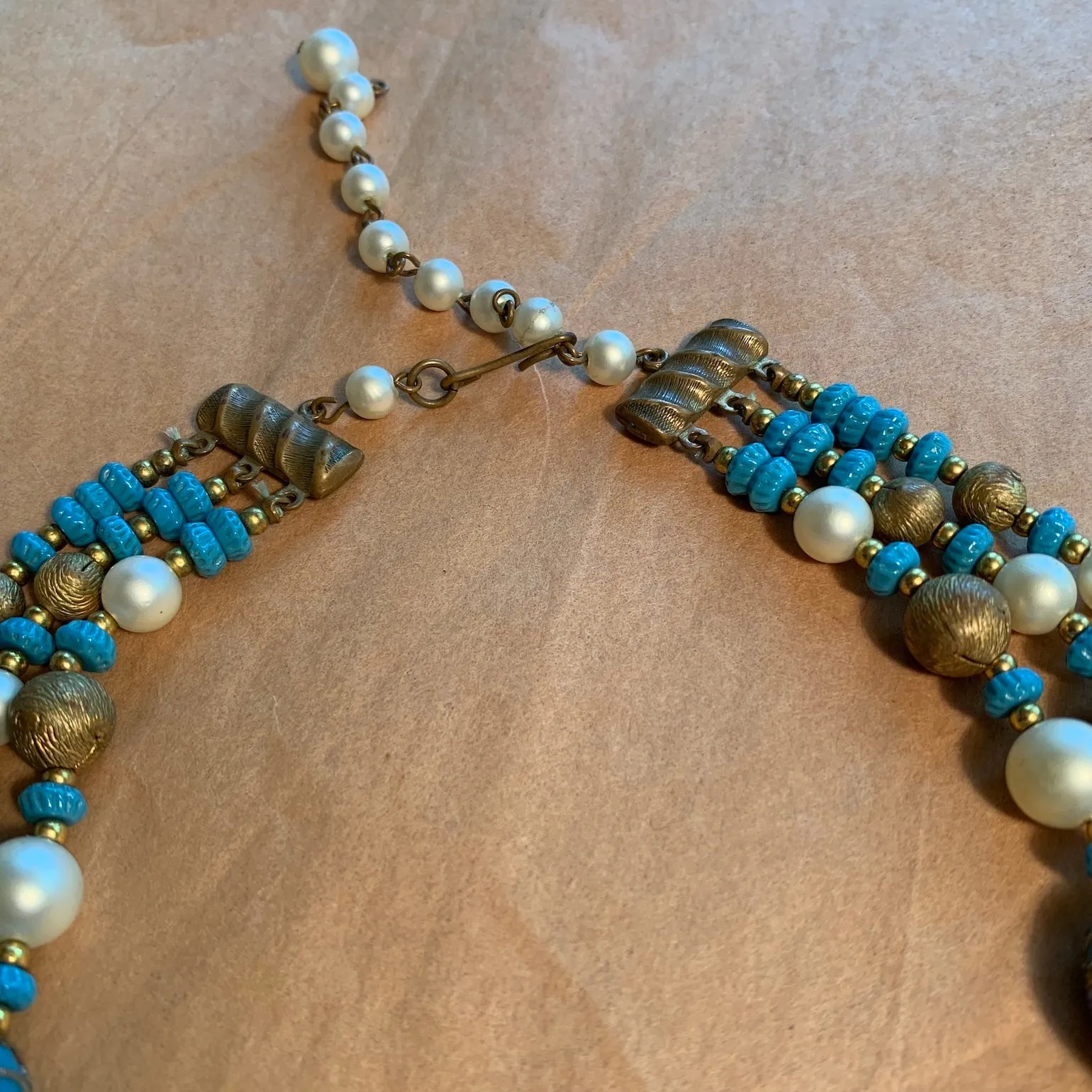 Vintage Blue Wedding Cake and Pearl Bead Necklace