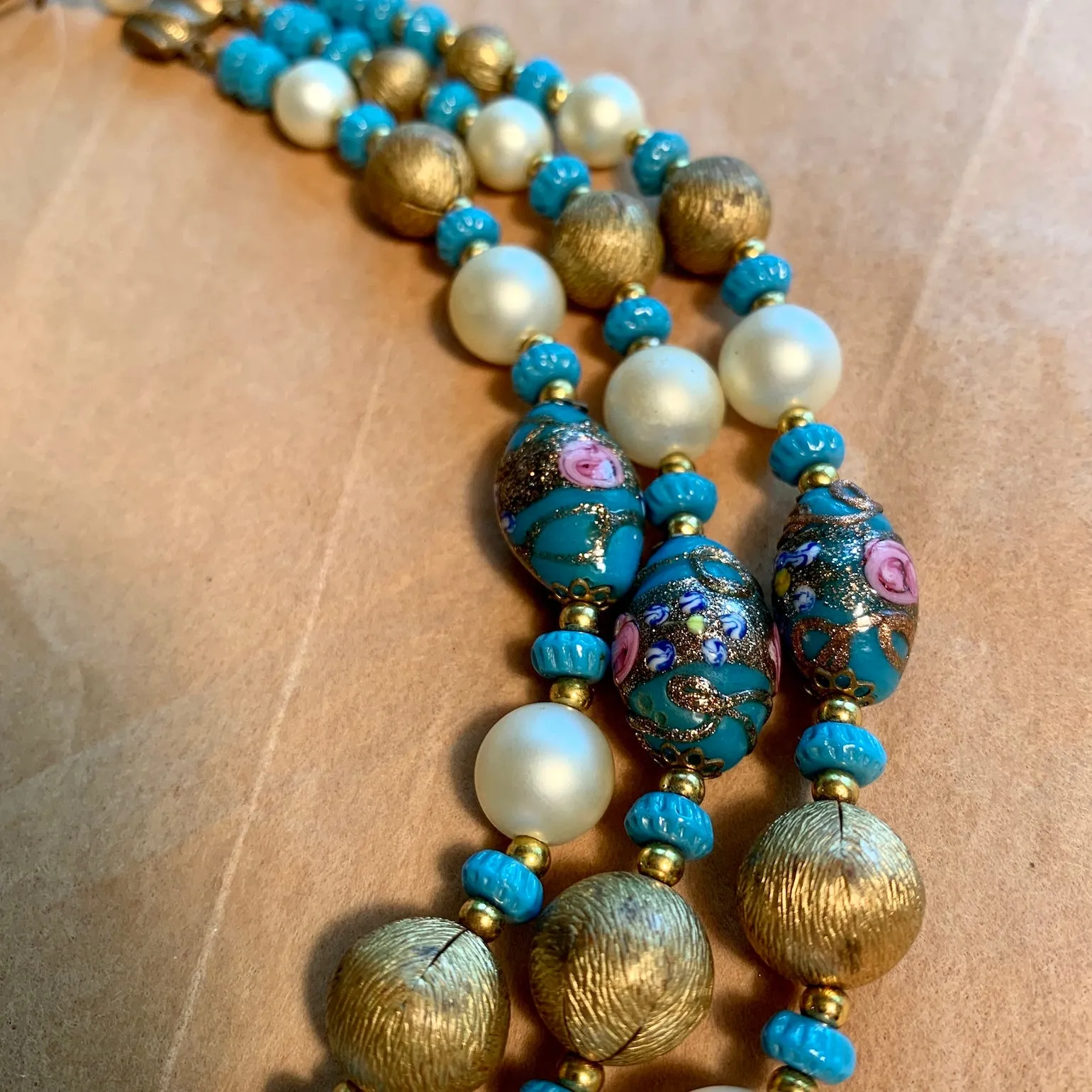 Vintage Blue Wedding Cake and Pearl Bead Necklace