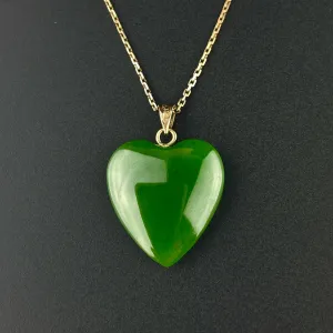 Vintage Carved Heart Jade 14K Gold Pendant Necklace