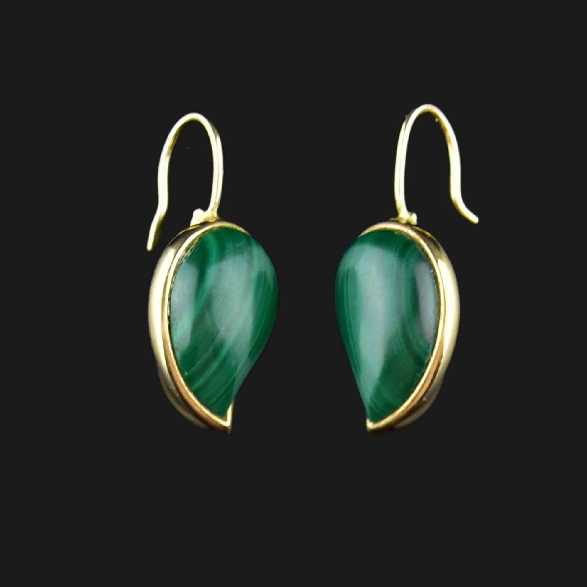 Vintage Malachite Leaf Earrings in Gold