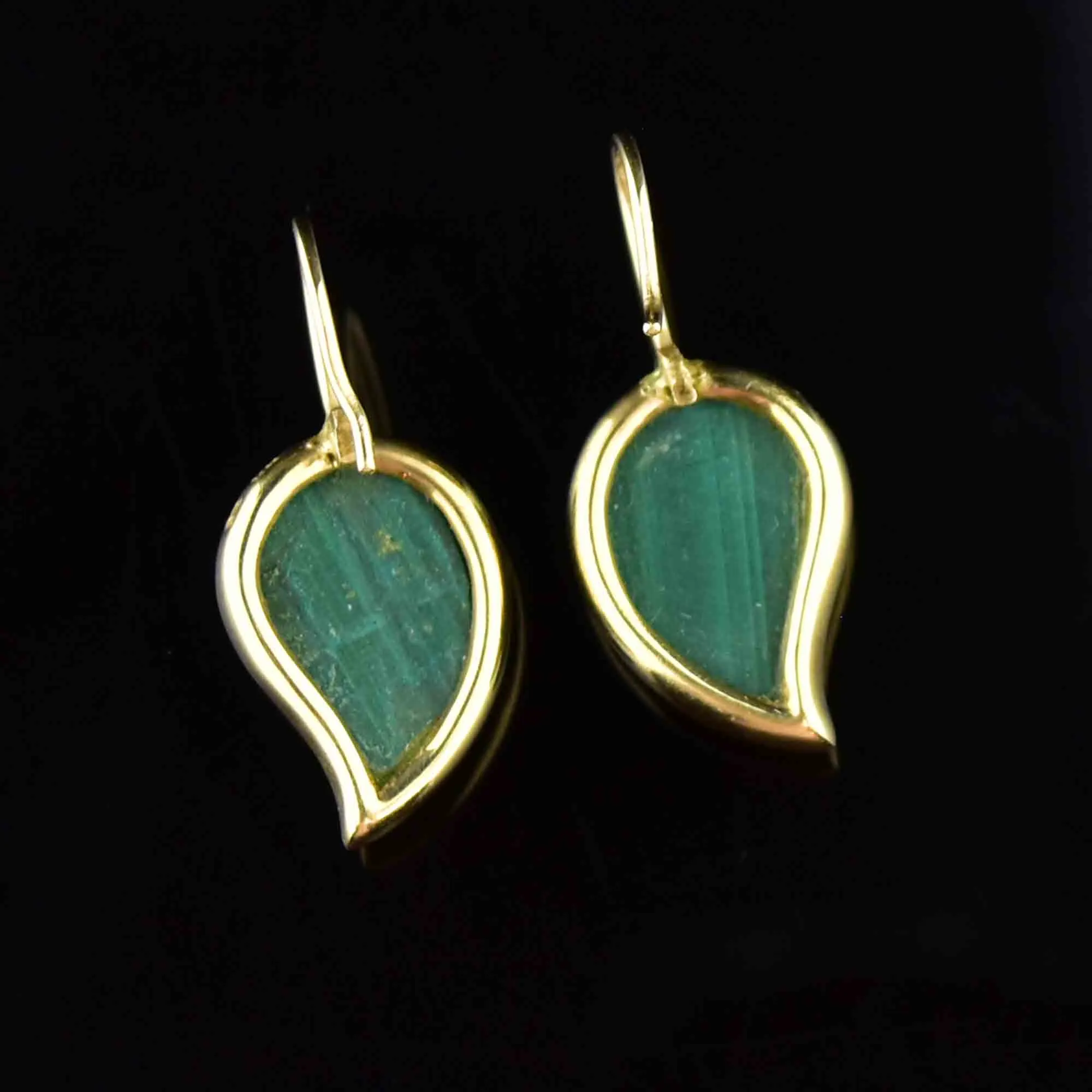 Vintage Malachite Leaf Earrings in Gold