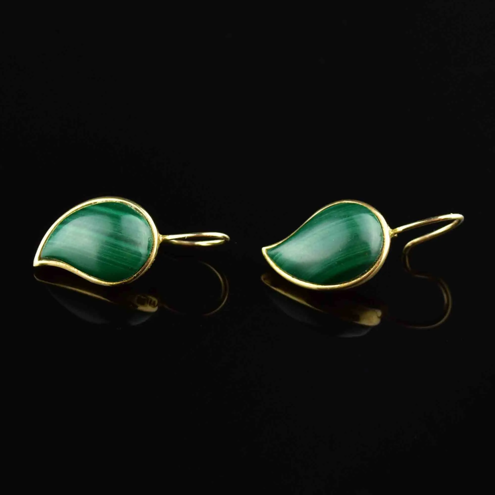 Vintage Malachite Leaf Earrings in Gold