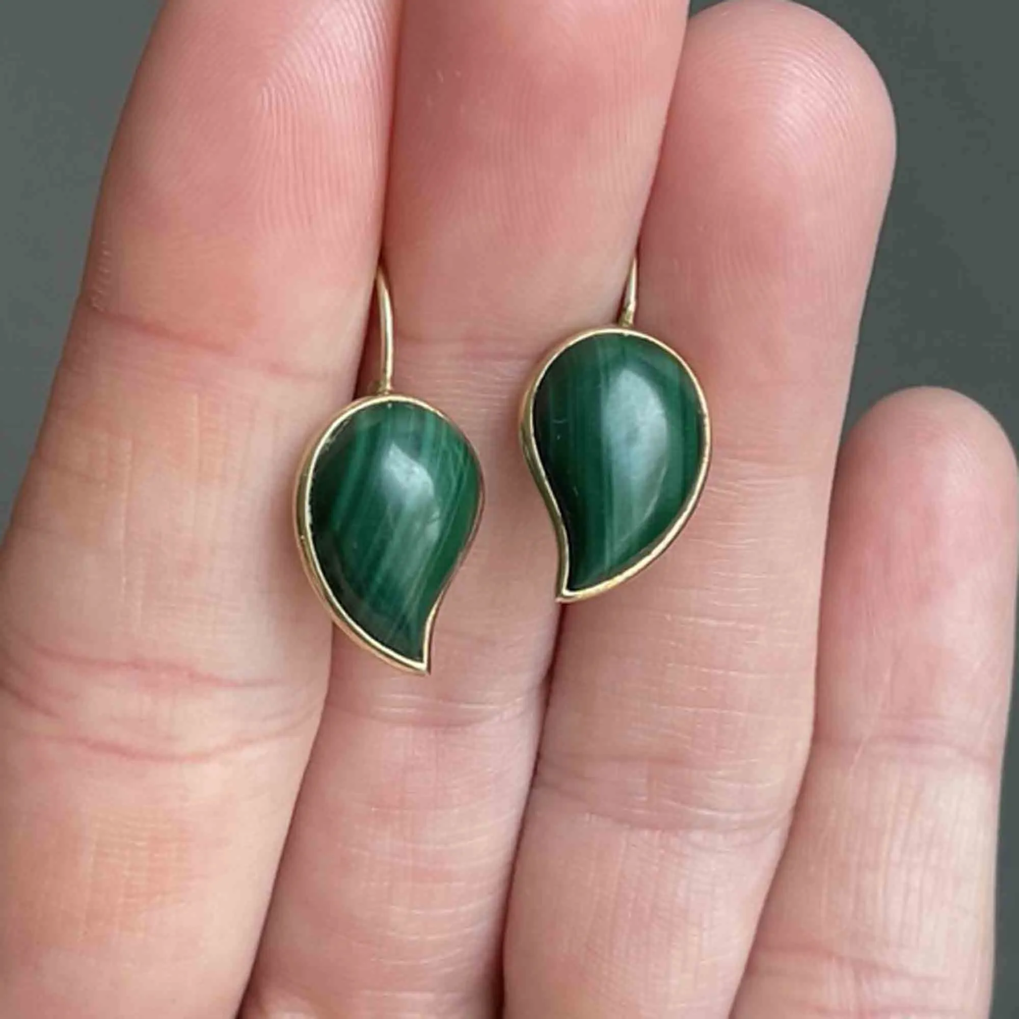 Vintage Malachite Leaf Earrings in Gold