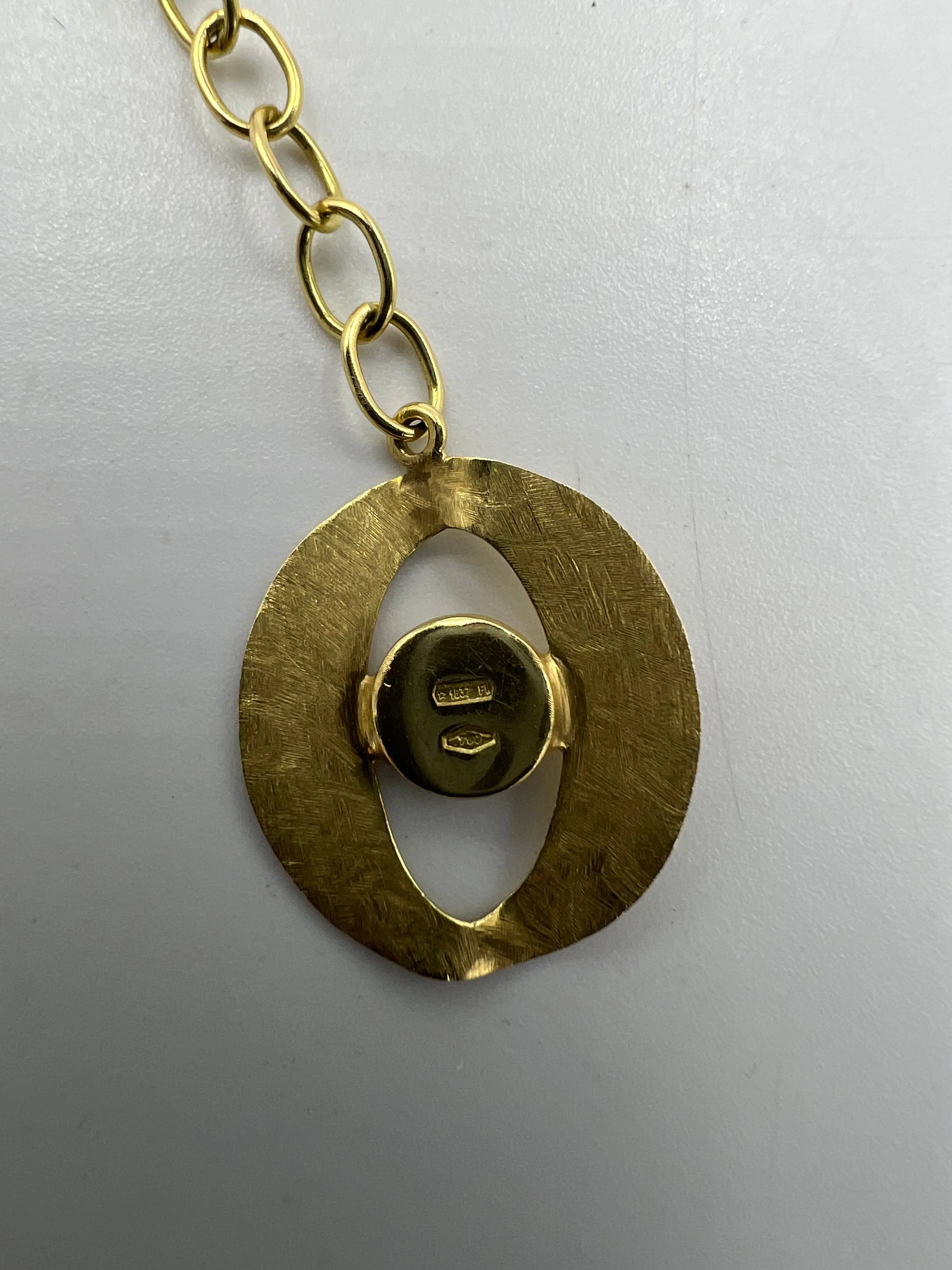 Wide Flat Oval Matt Finished Yellow Gold Link Necklace