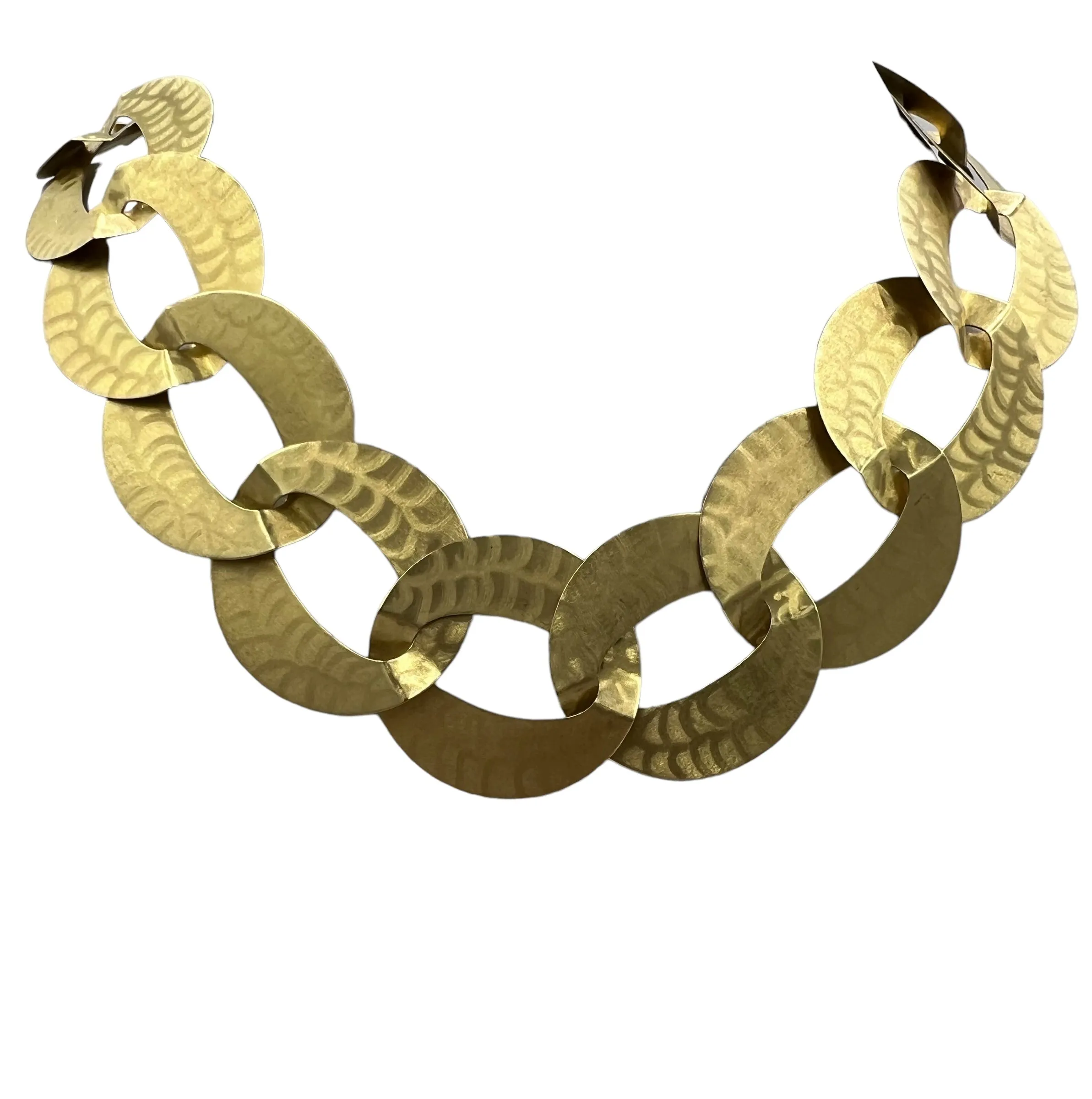 Wide Flat Oval Matt Finished Yellow Gold Link Necklace